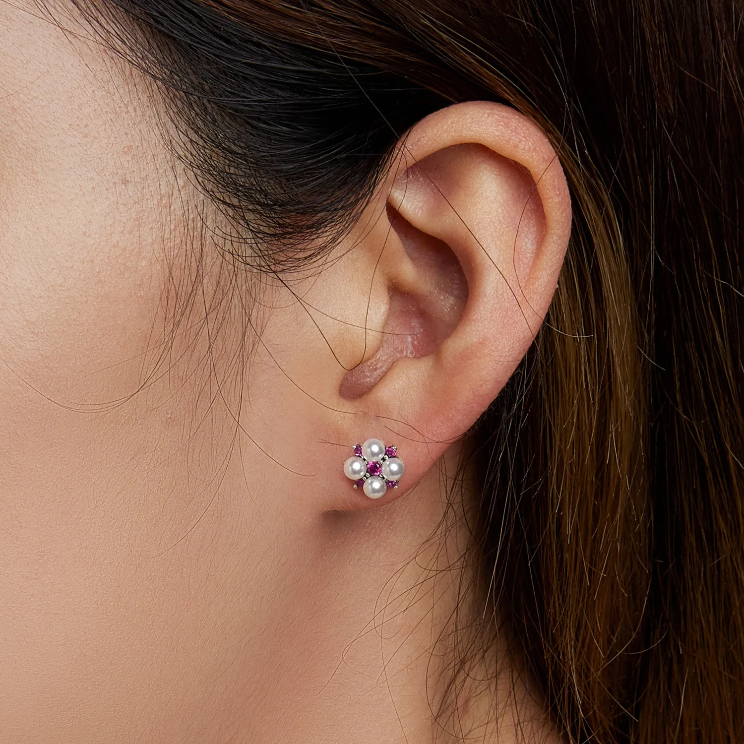 Pandora Style Bead Flower Stud Earrings - SCE1429