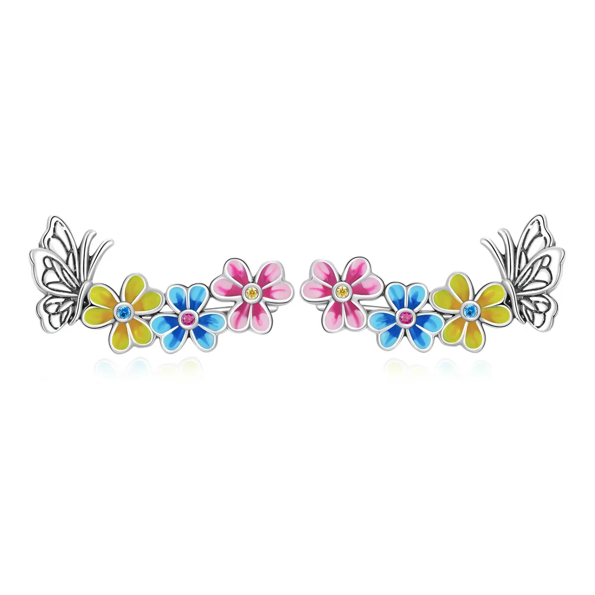 pandora style butterfly flower stud earrings sce1393
