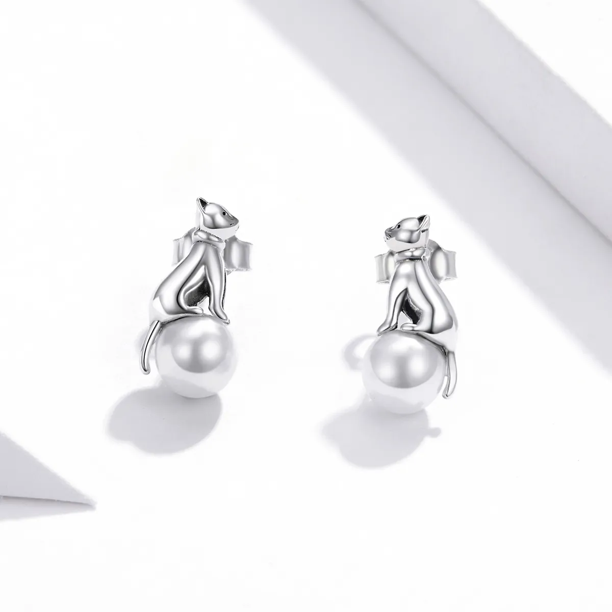 Pandora Style Cat Play Beads Stud Earrings - SCE1004