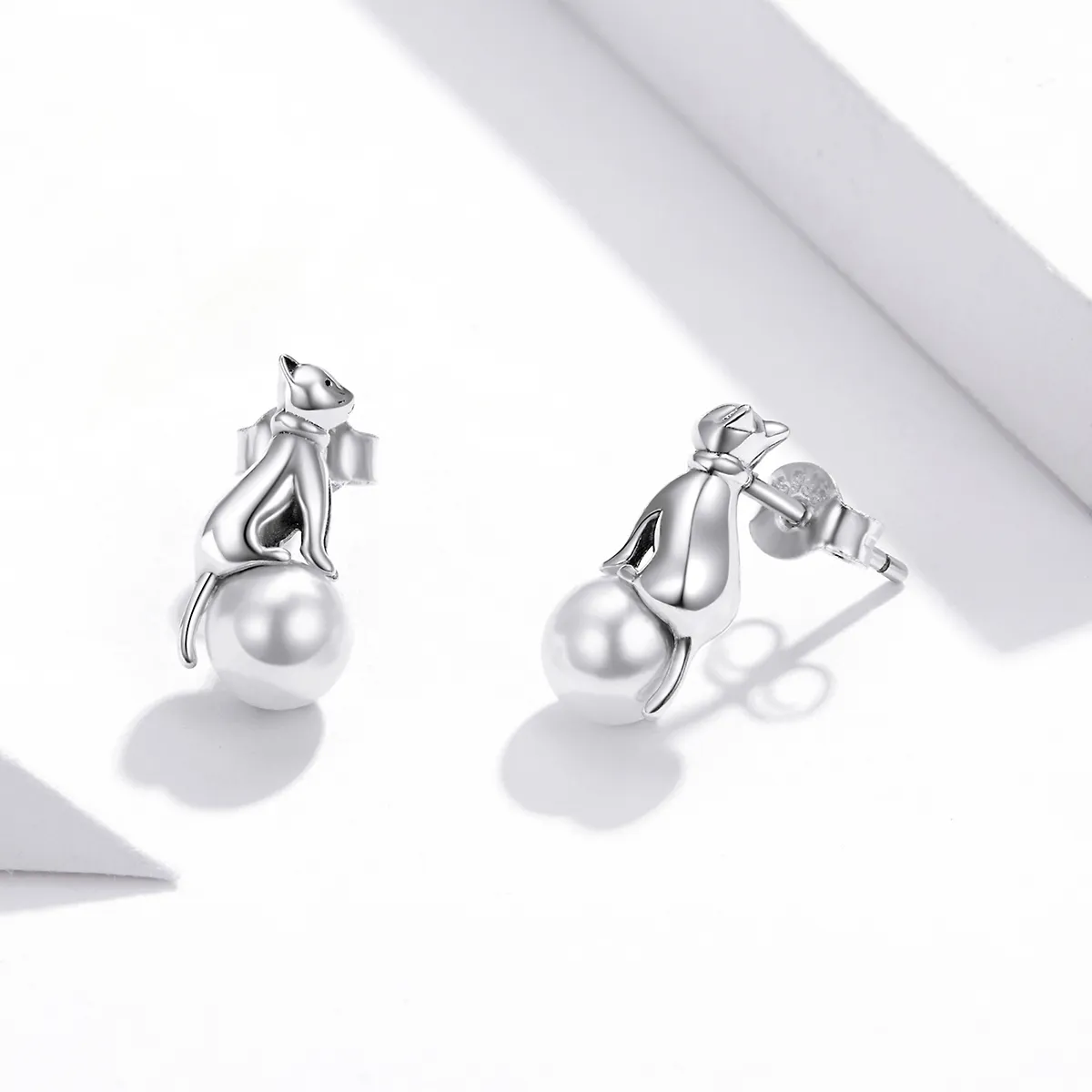 Pandora Style Cat Play Beads Stud Earrings - SCE1004