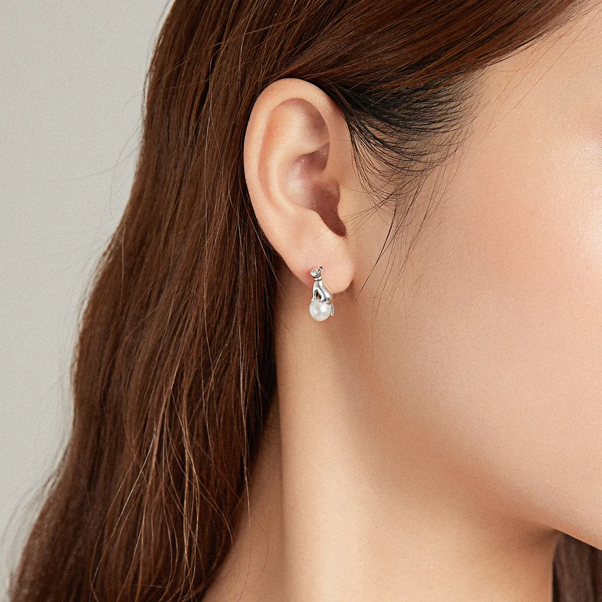Pandora Style Cat Play Beads Stud Earrings - SCE1004
