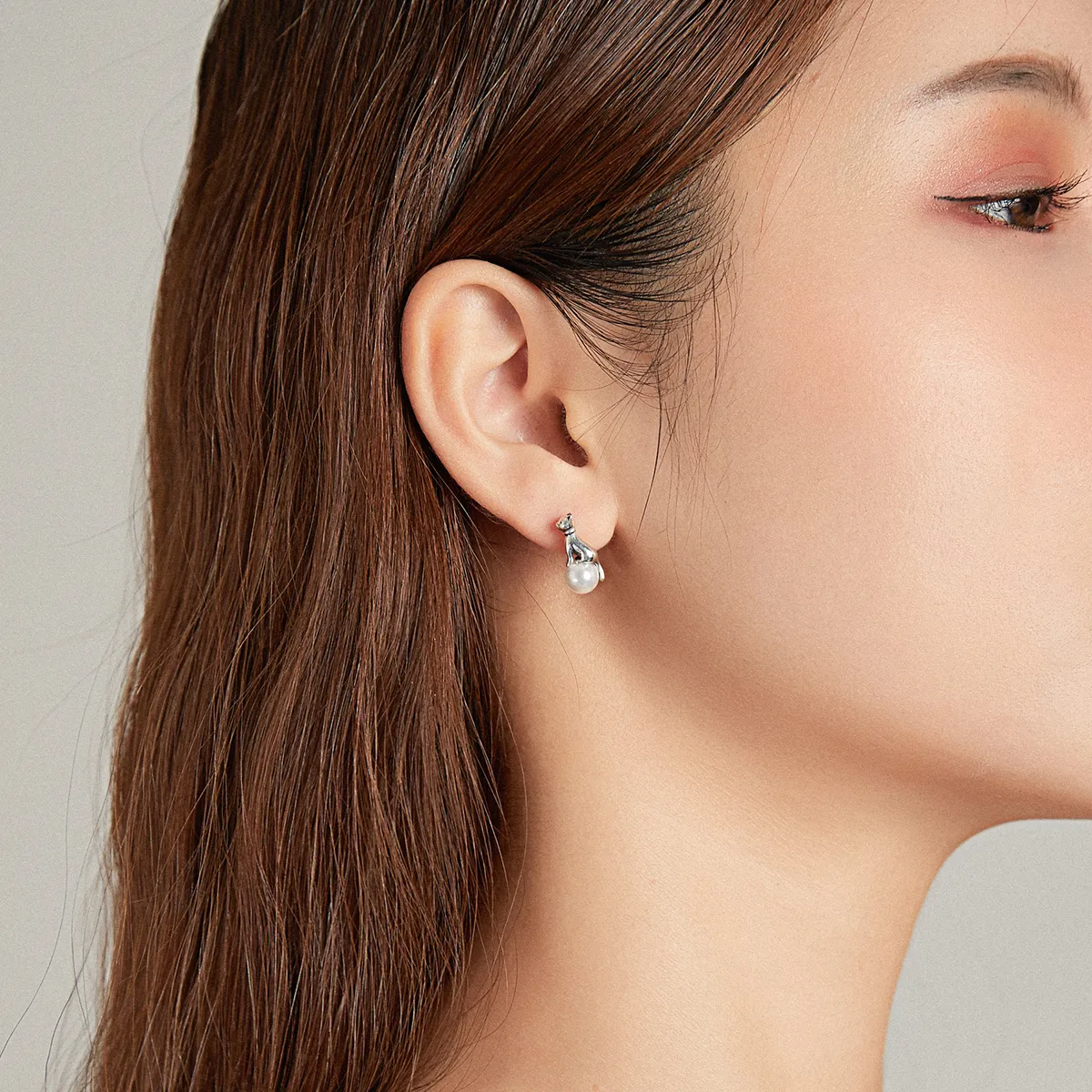 Pandora Style Cat Play Beads Stud Earrings - SCE1004