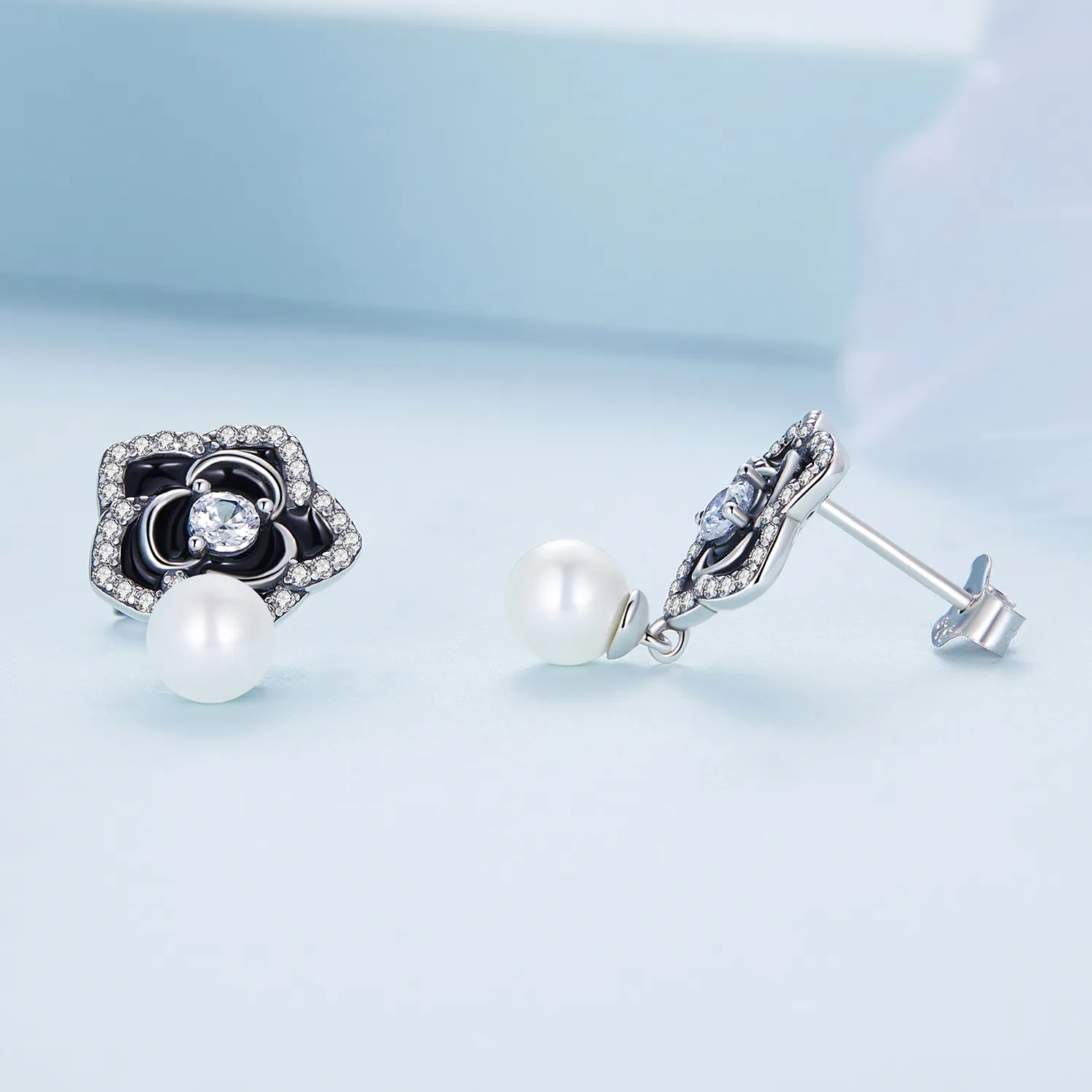 Pandora Style Camellia Stud Earrings - BSE706