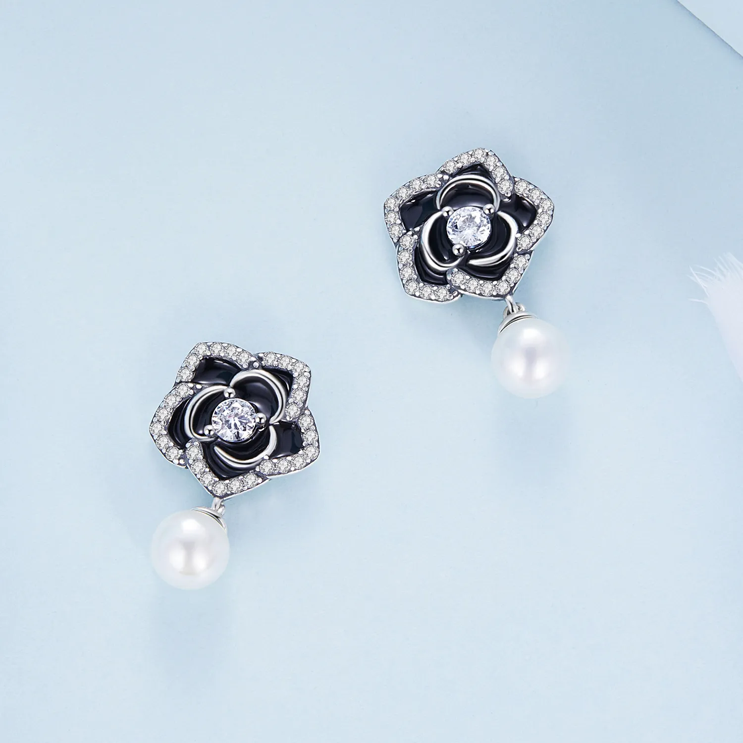 Pandora Style Camellia Stud Earrings - BSE706