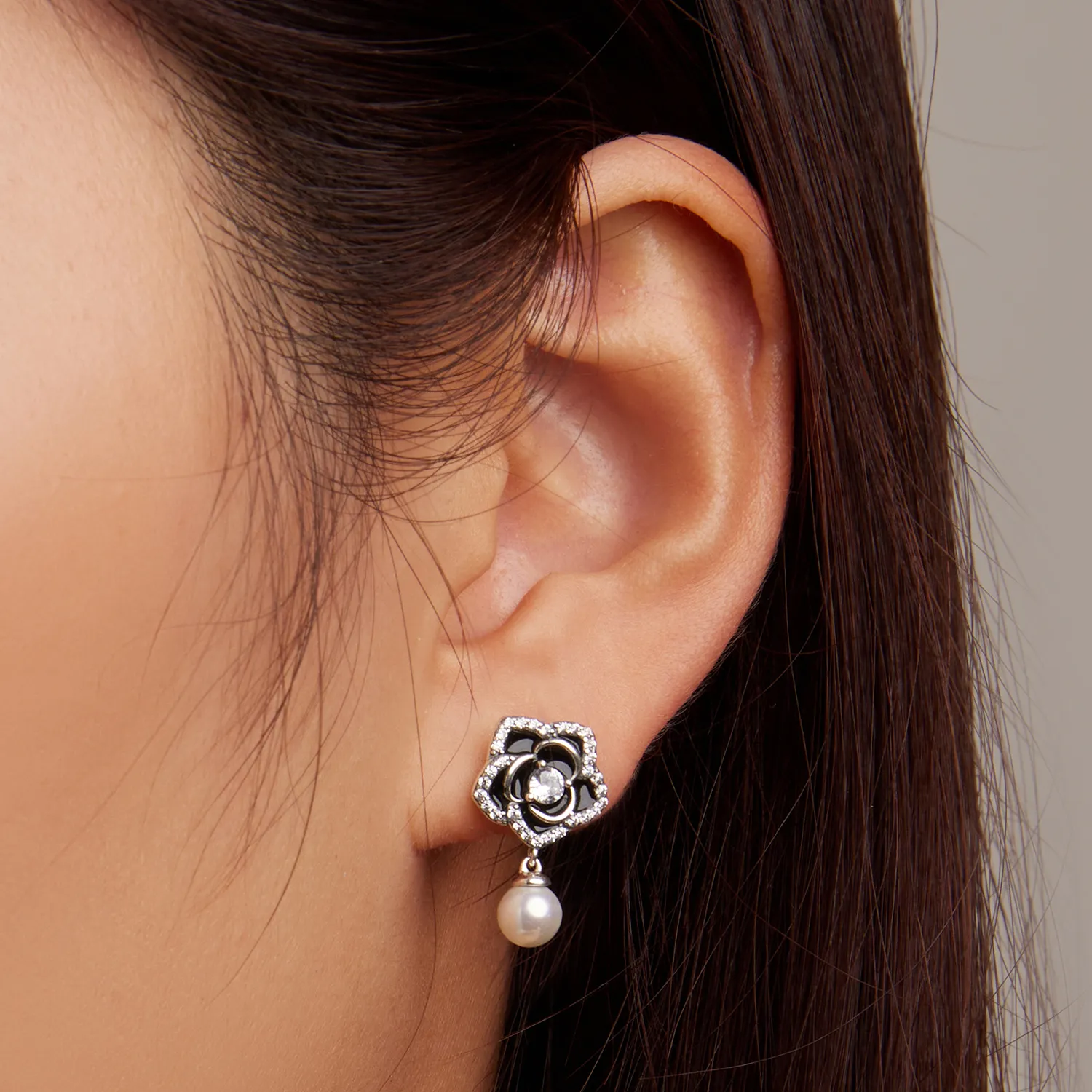 Pandora Style Camellia Stud Earrings - BSE706