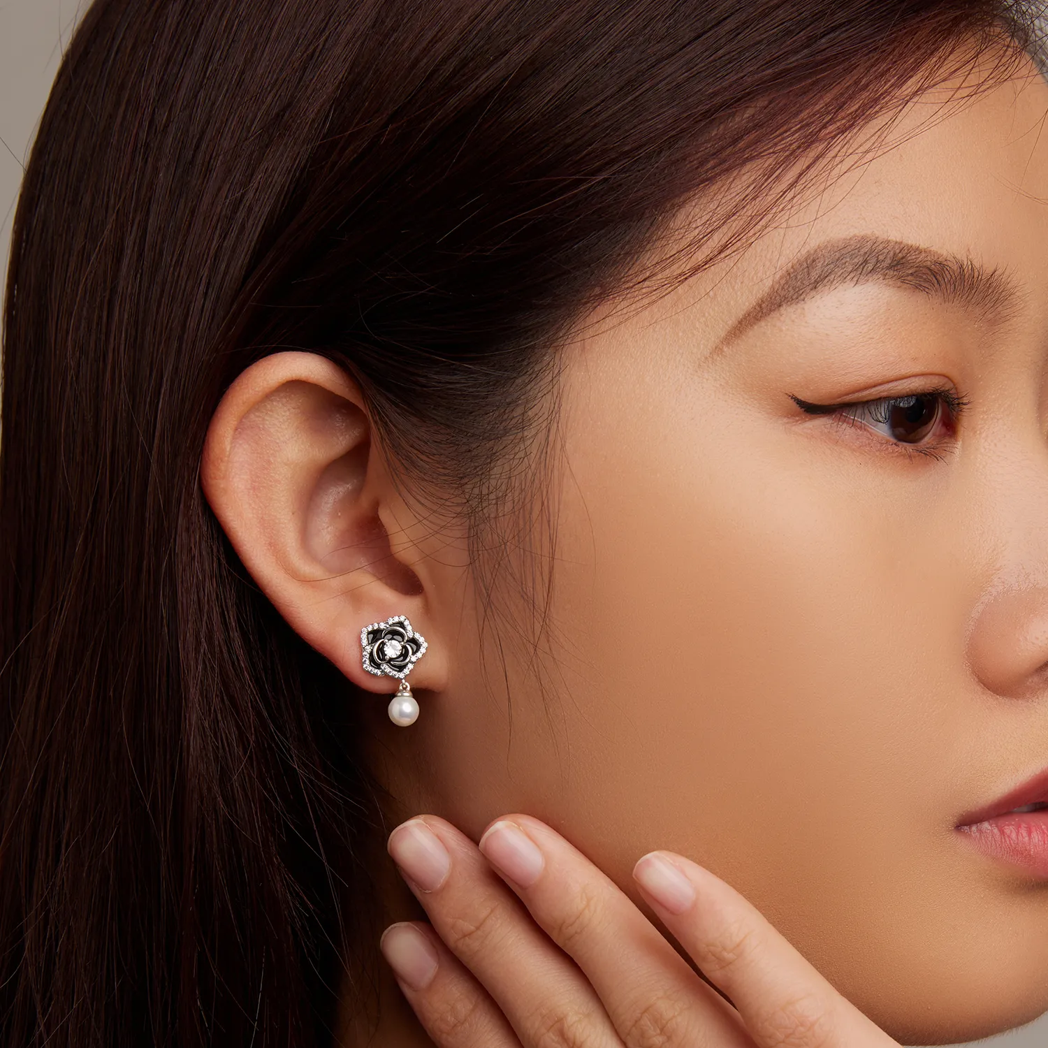 Pandora Style Camellia Stud Earrings - BSE706