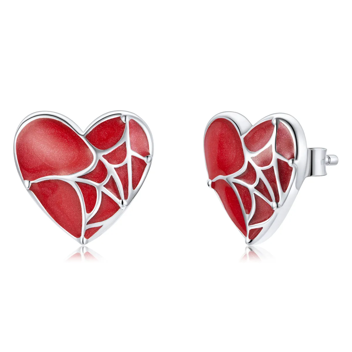 Pandora Style Cobweb Heart Stud Earrings - SCE1198