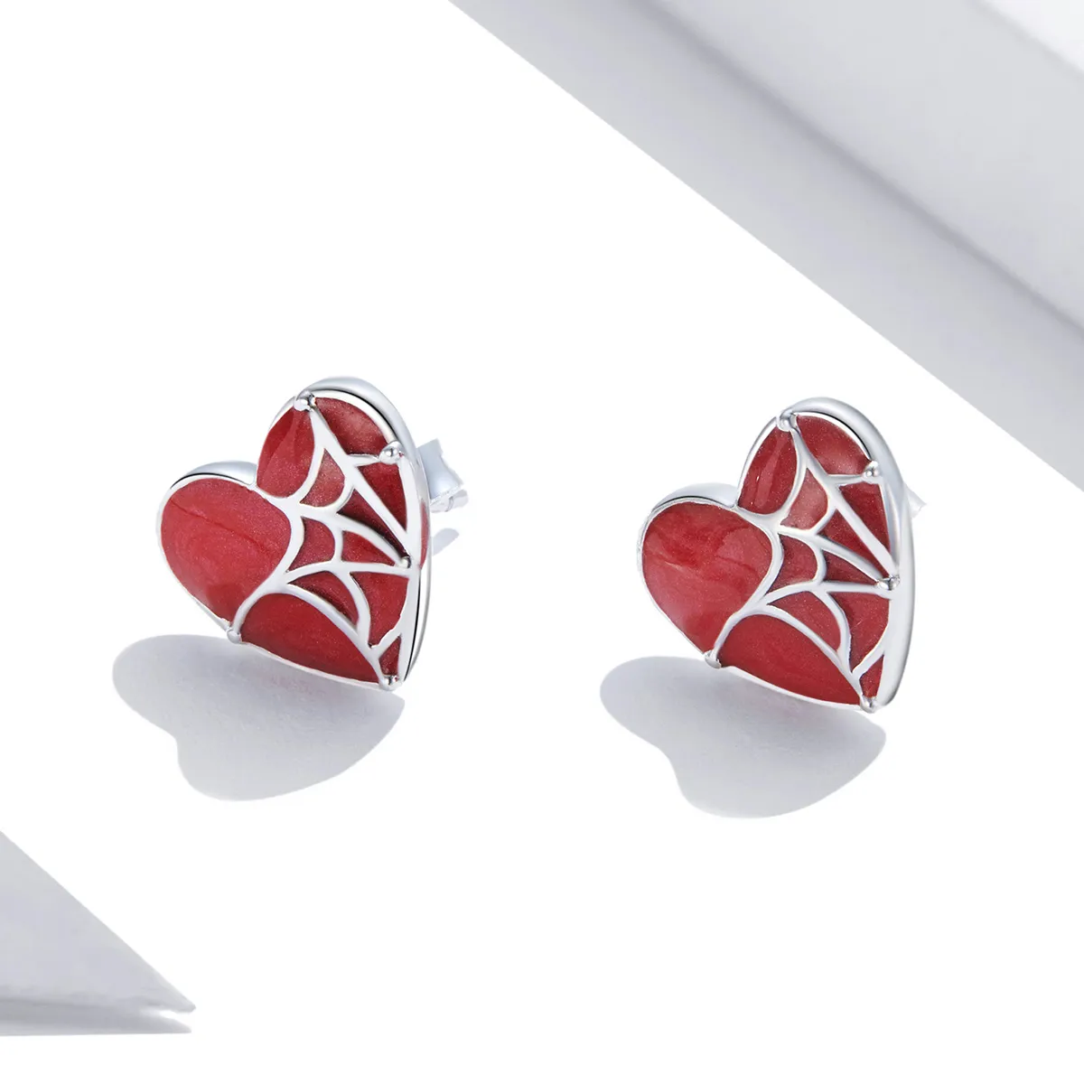 Pandora Style Cobweb Heart Stud Earrings - SCE1198