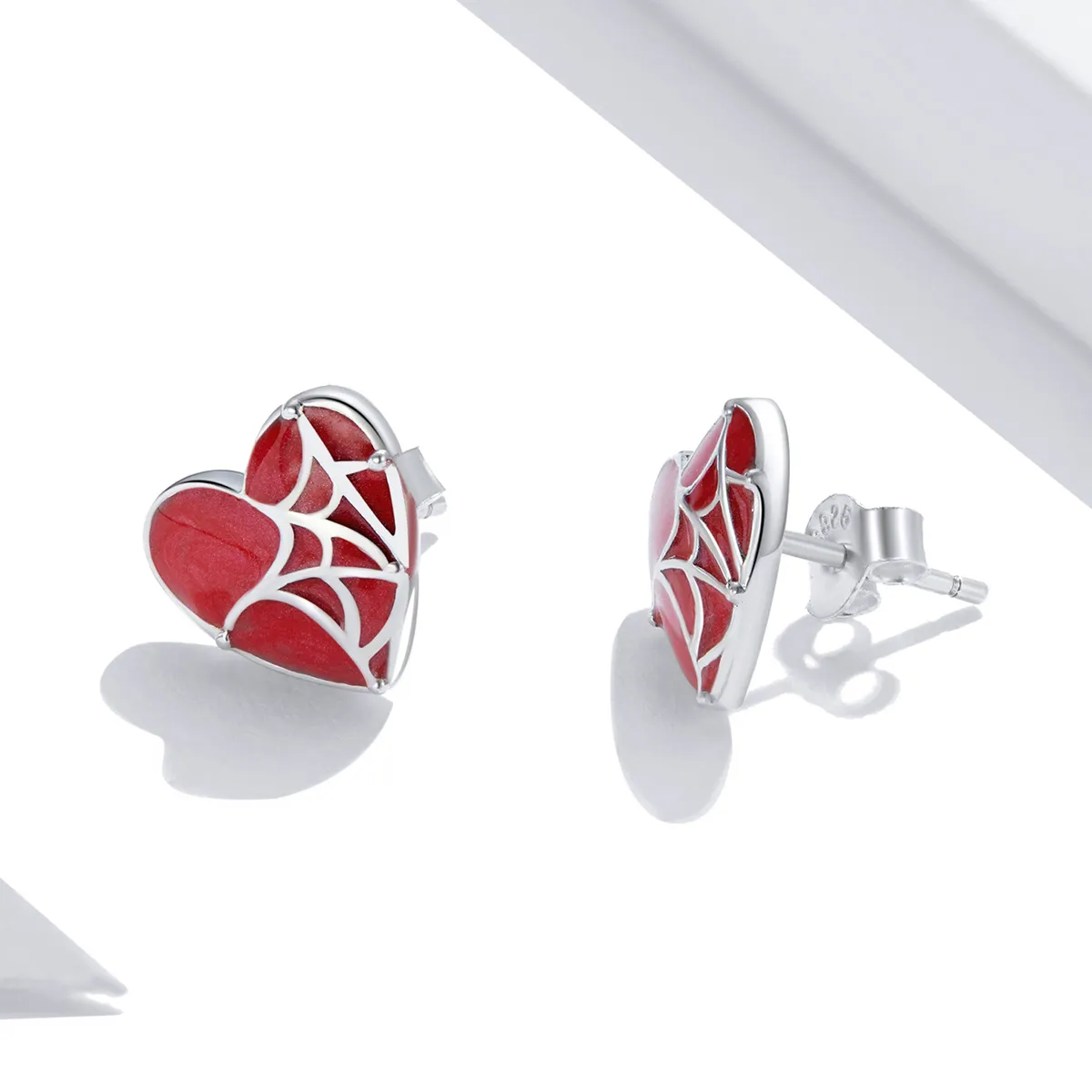 Pandora Style Cobweb Heart Stud Earrings - SCE1198