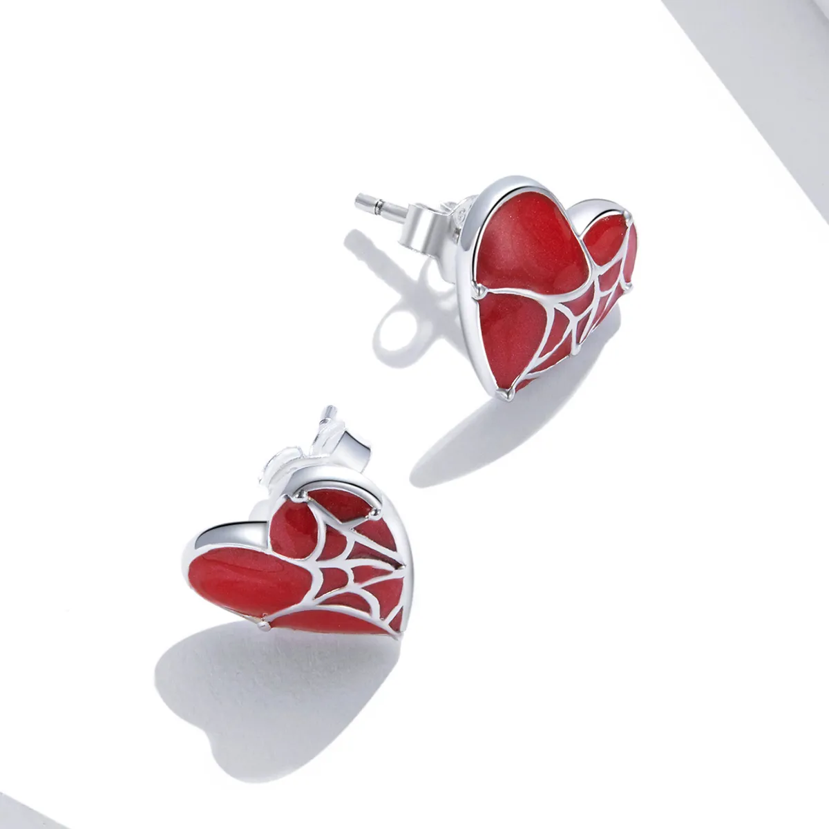 Pandora Style Cobweb Heart Stud Earrings - SCE1198