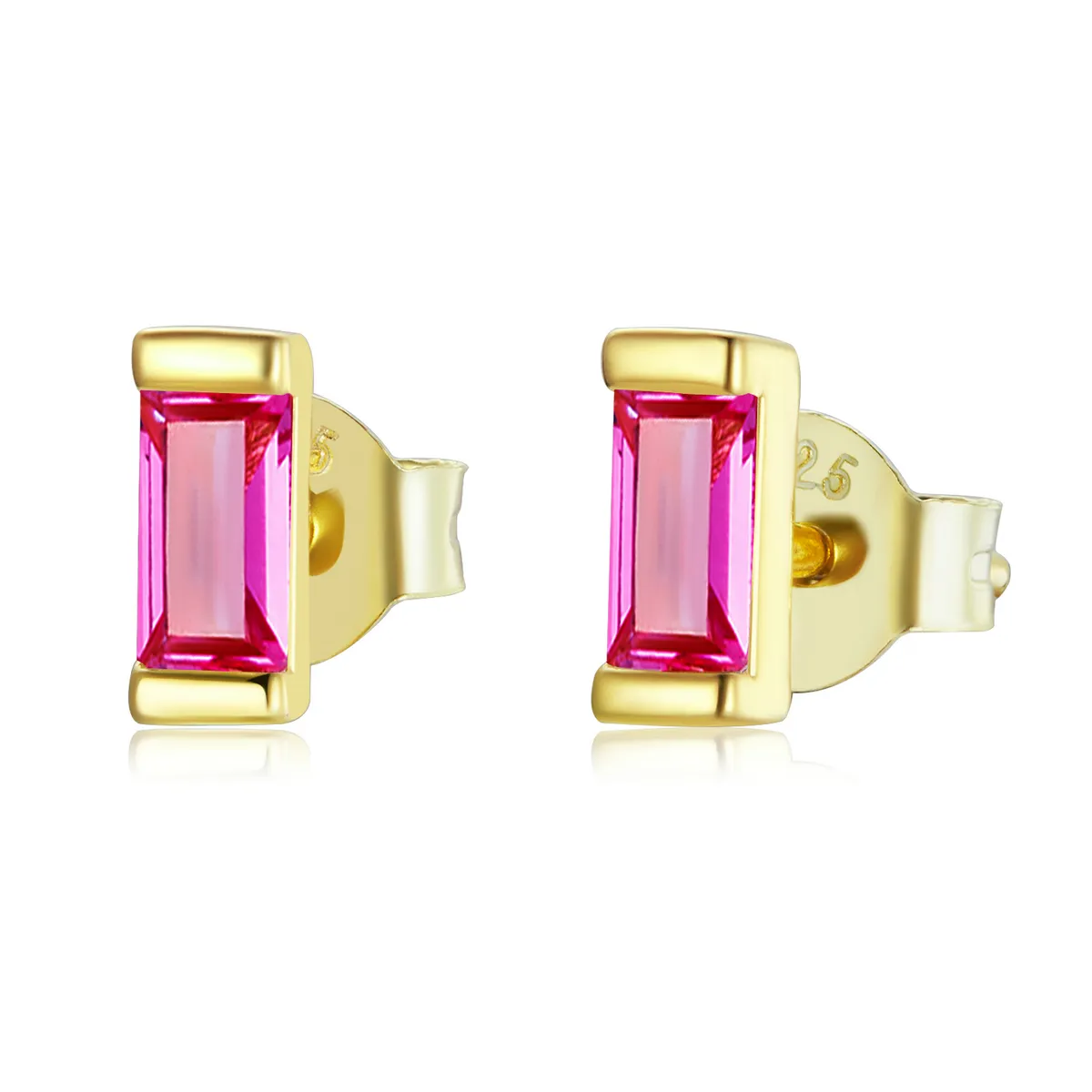 Pandora Style Colorful Cubic Zirconium - Pink Stud Earrings - SCE1241-OR