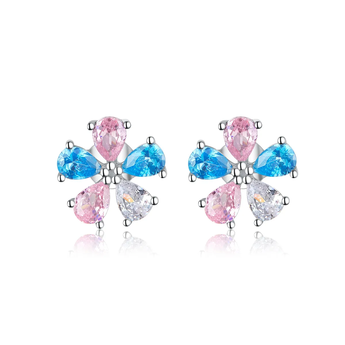 pandora style colorful flowers stud earrings bse412