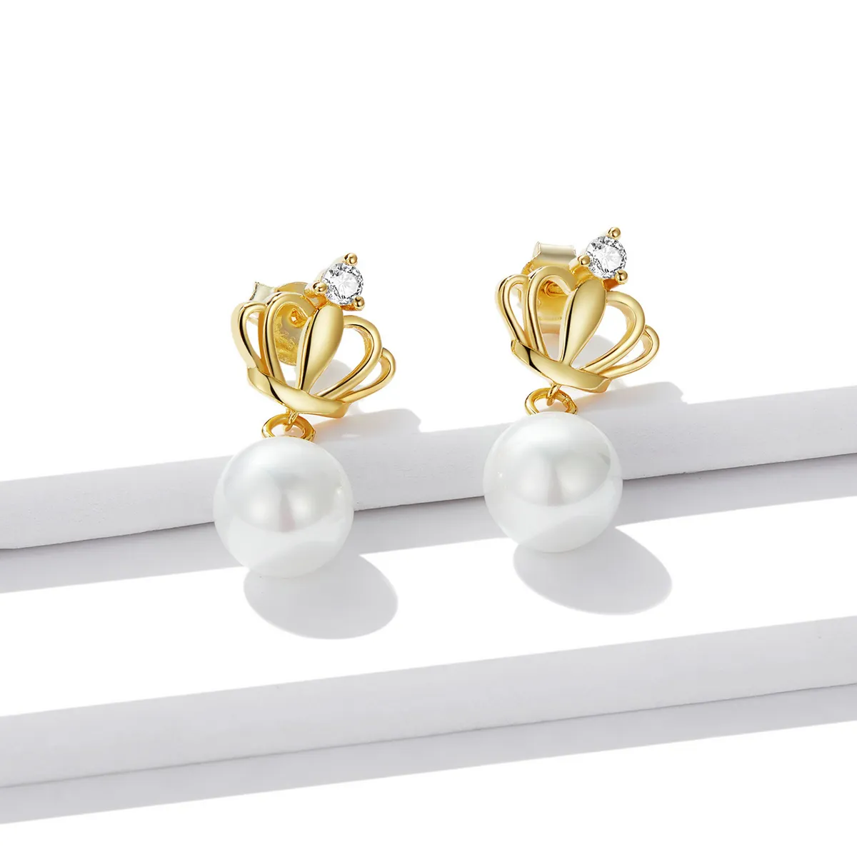 Pandora Style Crown Shell Beads Stud Earrings - BSE549
