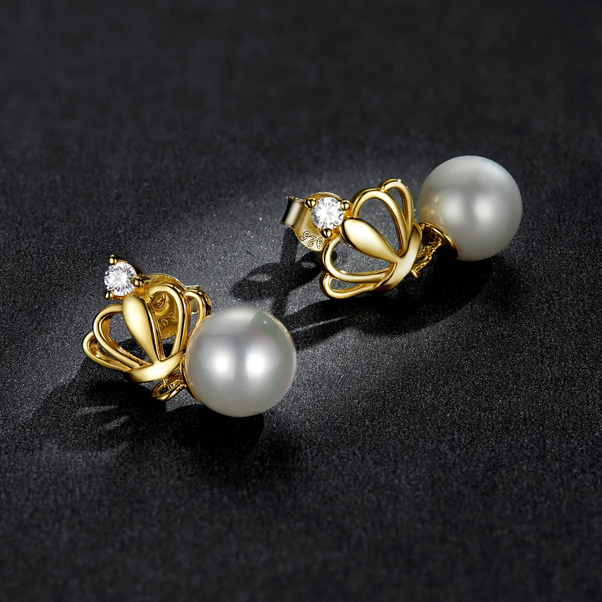 Pandora Style Crown Shell Beads Stud Earrings - BSE549