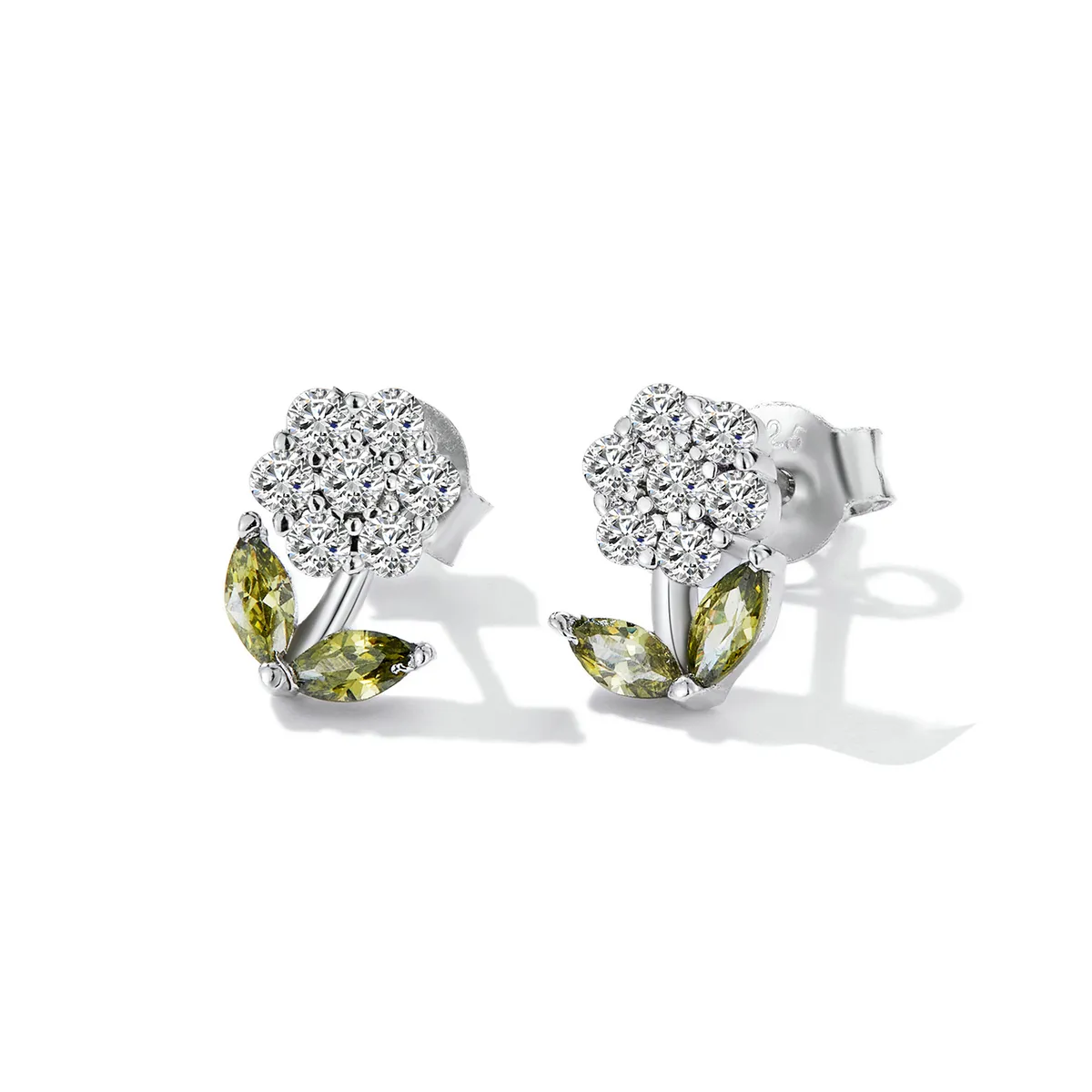 Pandora Style Delicate Flowers Stud Earrings - BSE592-WH