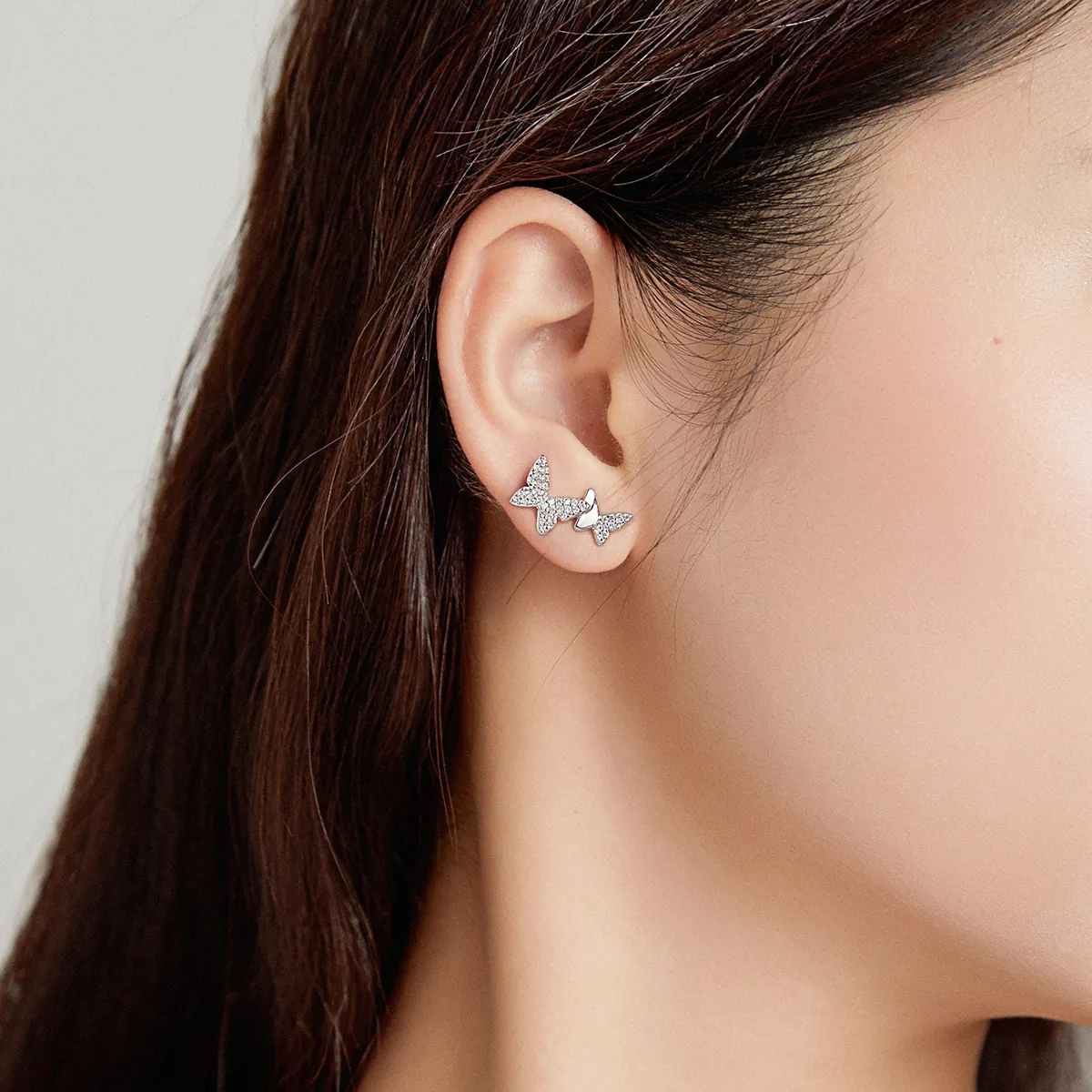 Pandora Style Double Butterfly Stud Earrings - SCE1070