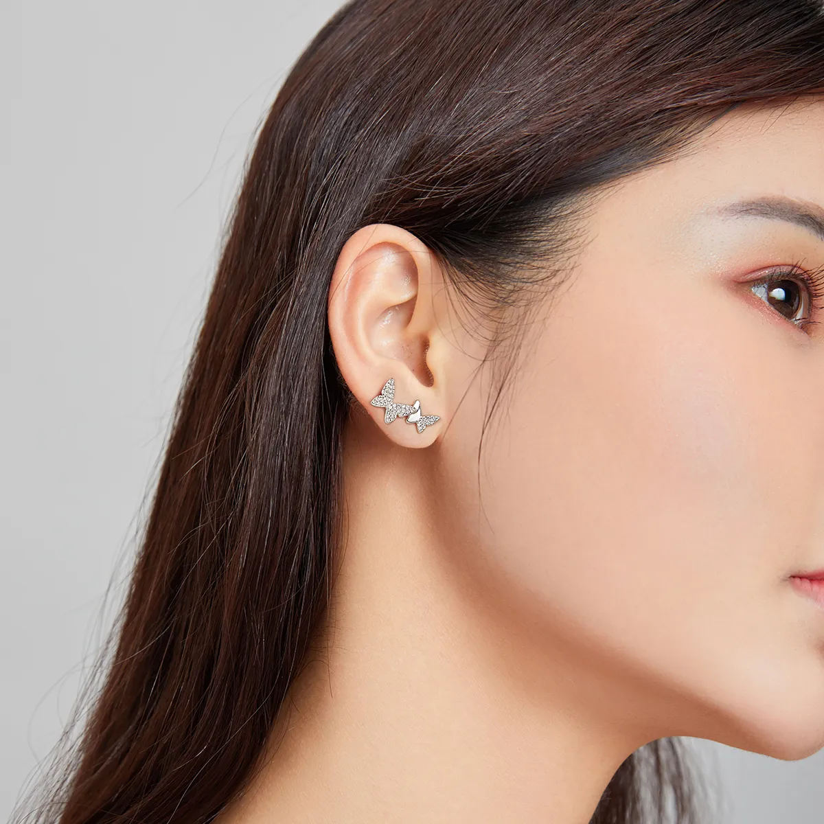 Pandora Style Double Butterfly Stud Earrings - SCE1070