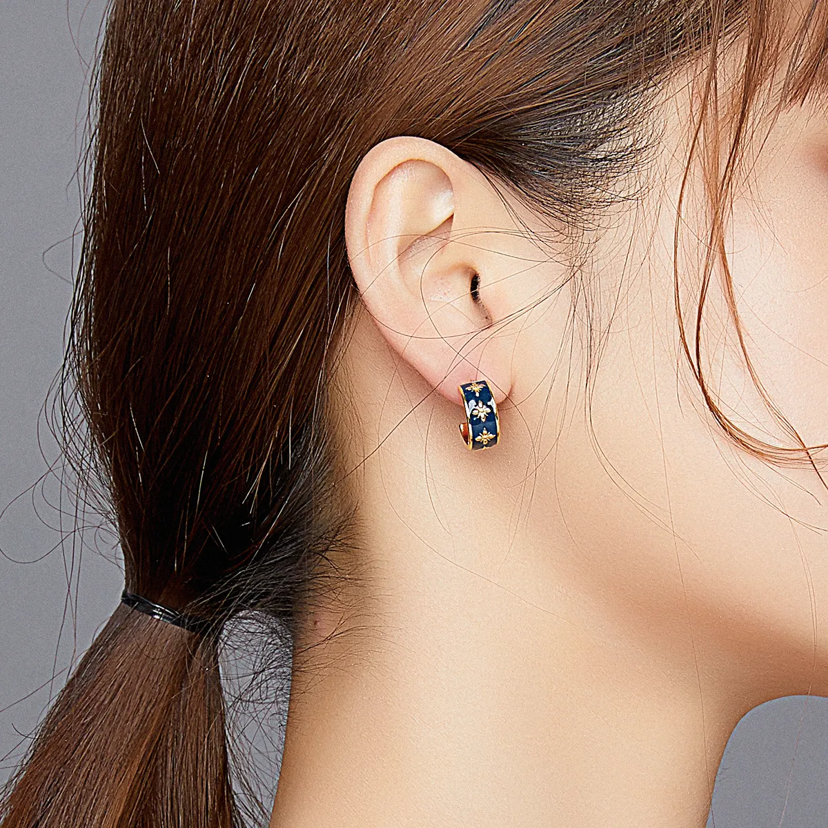 Pandora Style Elegant Orchid Stud Earrings - BSE428