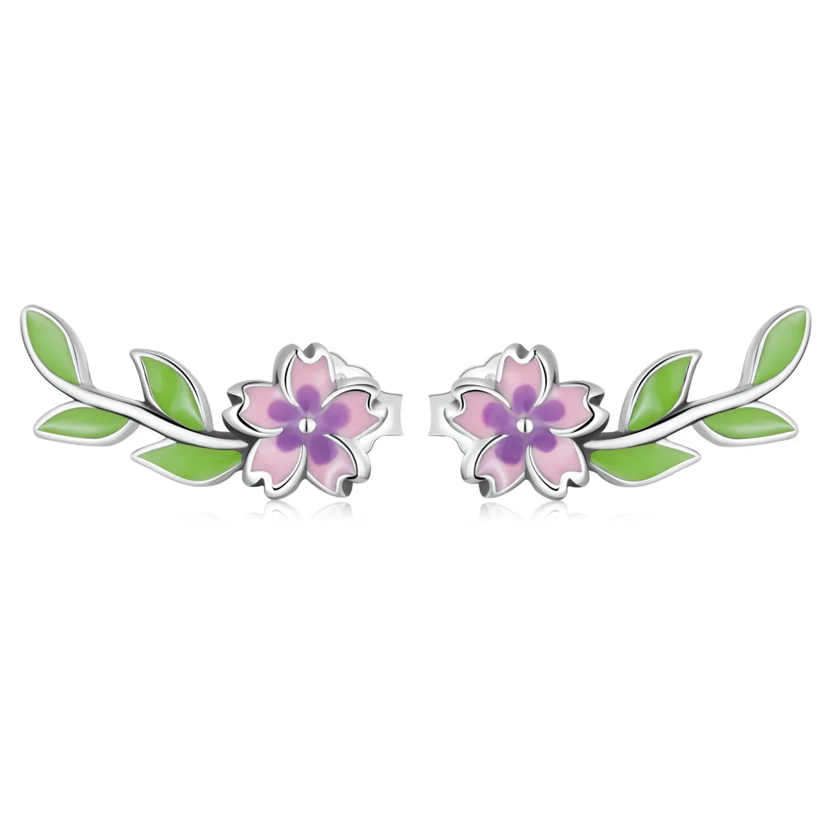 pandora style flowers leaves stud earrings sce1391