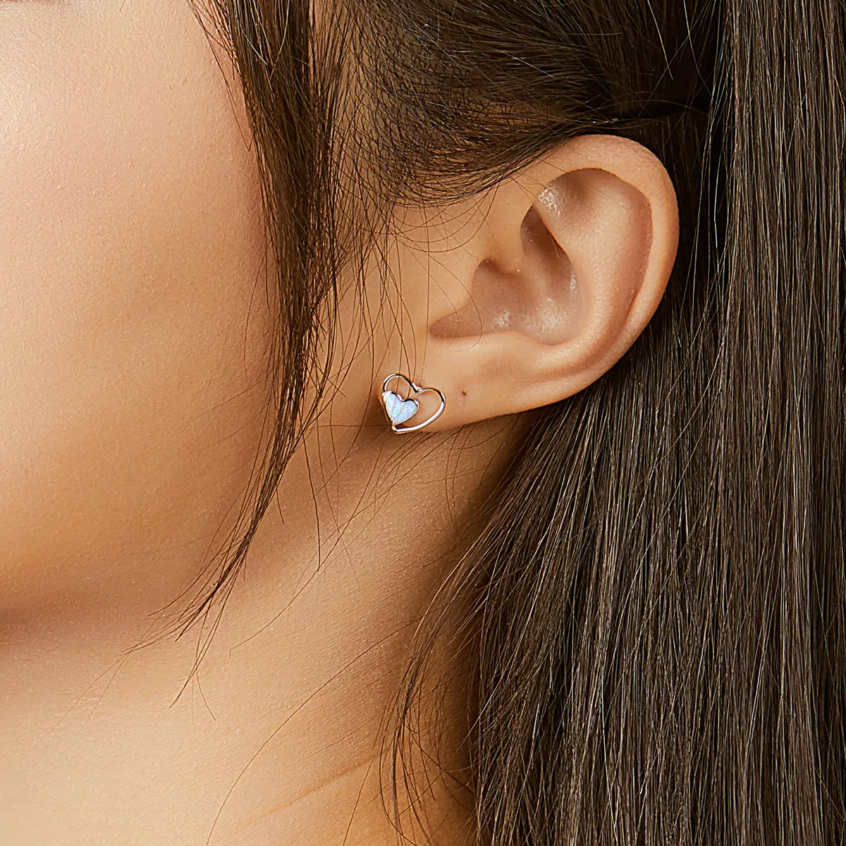 Pandora Style Heart Center Stud Earrings - SCE858