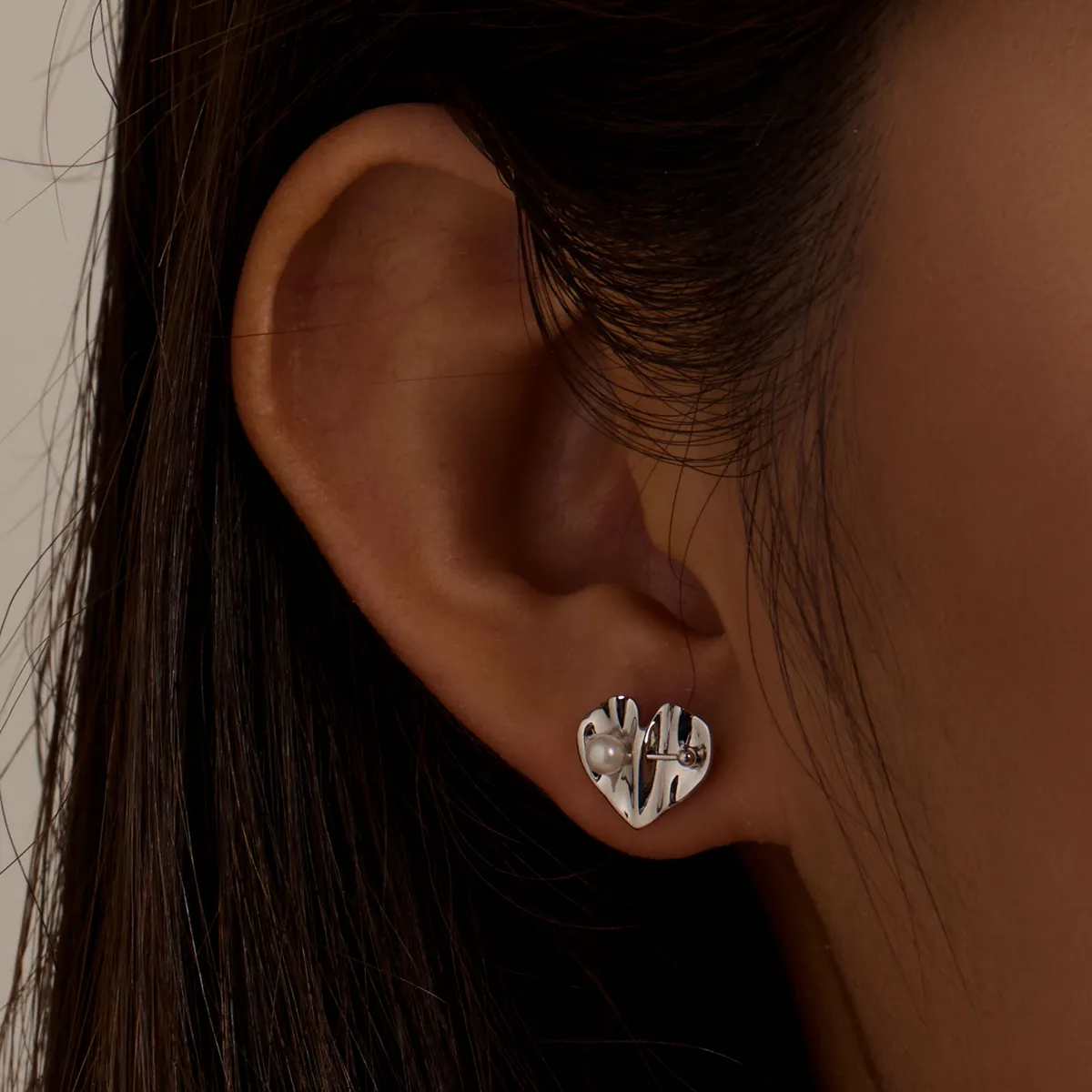 Pandora Style Love Shell Beads - Texture Stud Earrings - BSE551-A