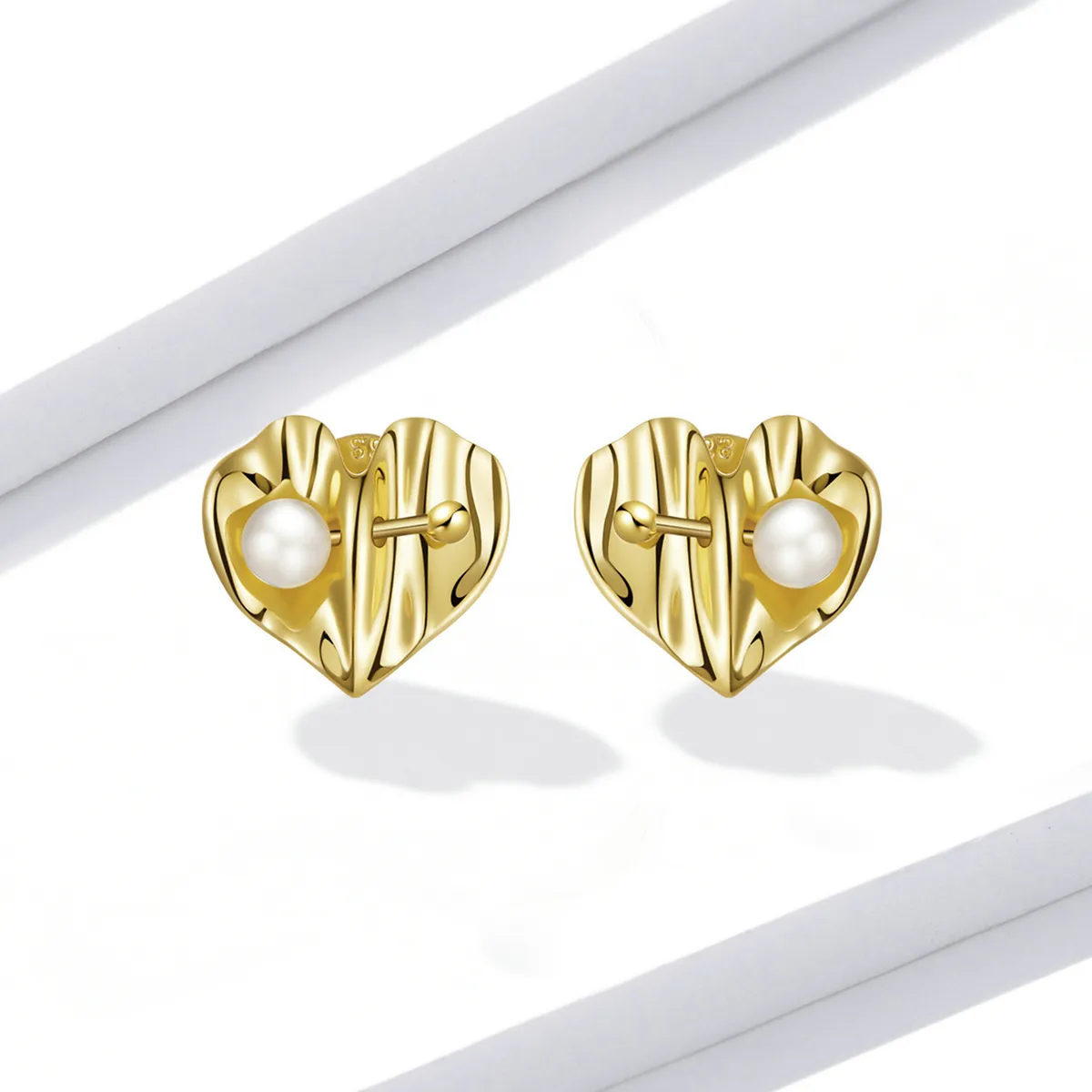 Pandora Style Love Shell Beads - Texture Stud Earrings - BSE551