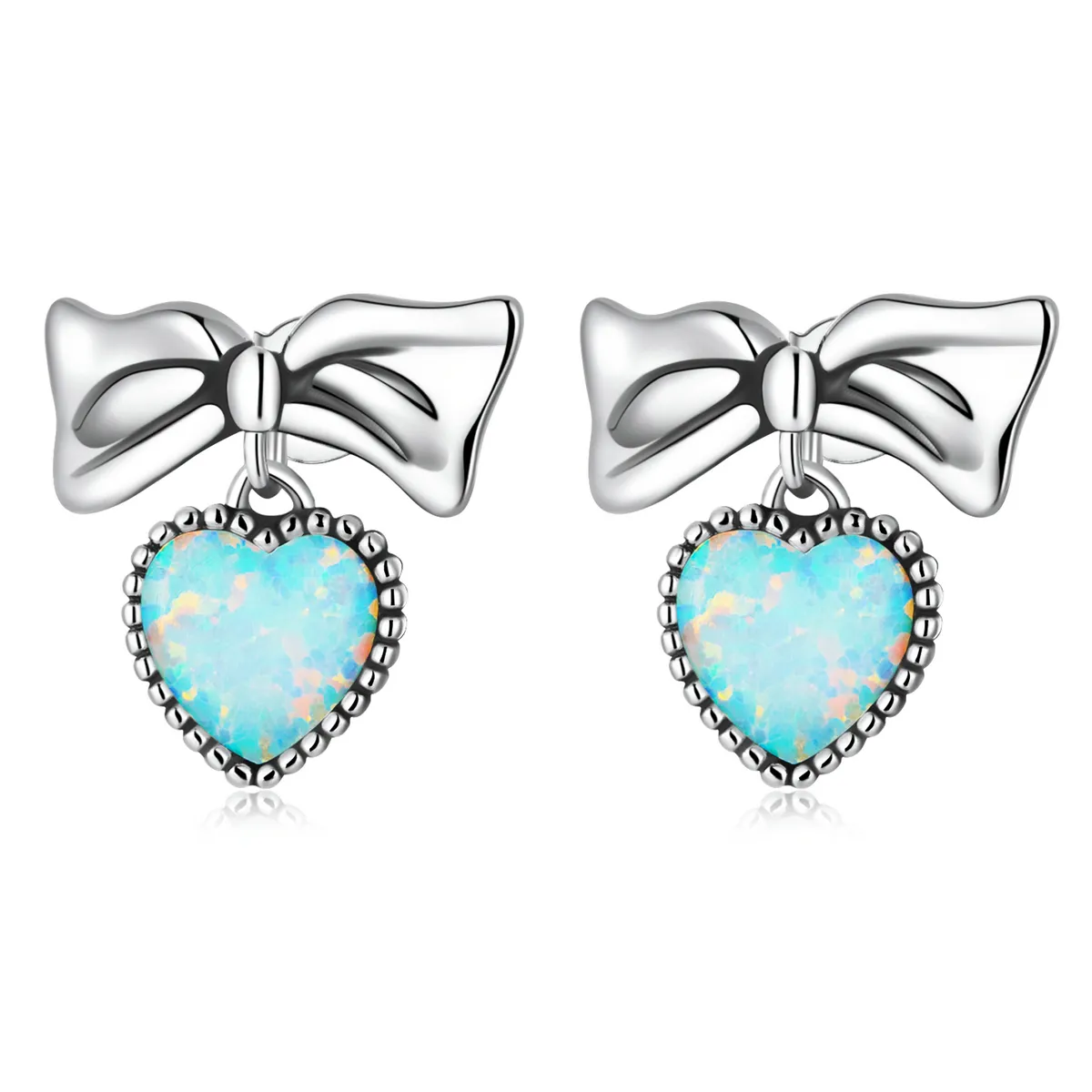 pandora style opal heart bow stud earrings sce1374
