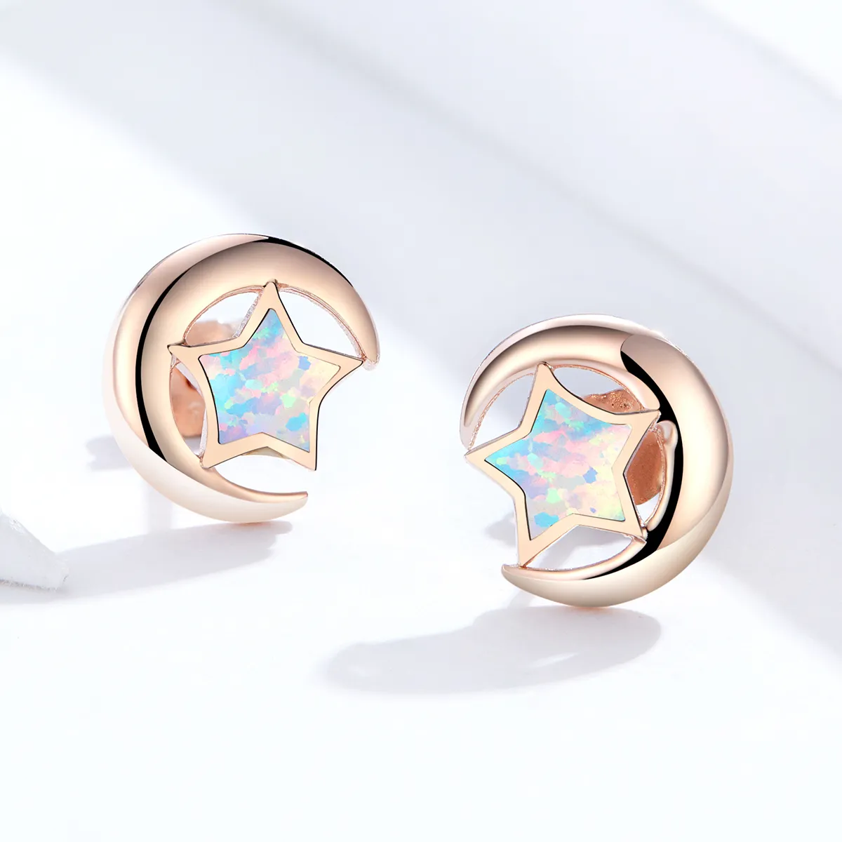 Pandora Style Opal Moon Stud Earrings - SCE816-C