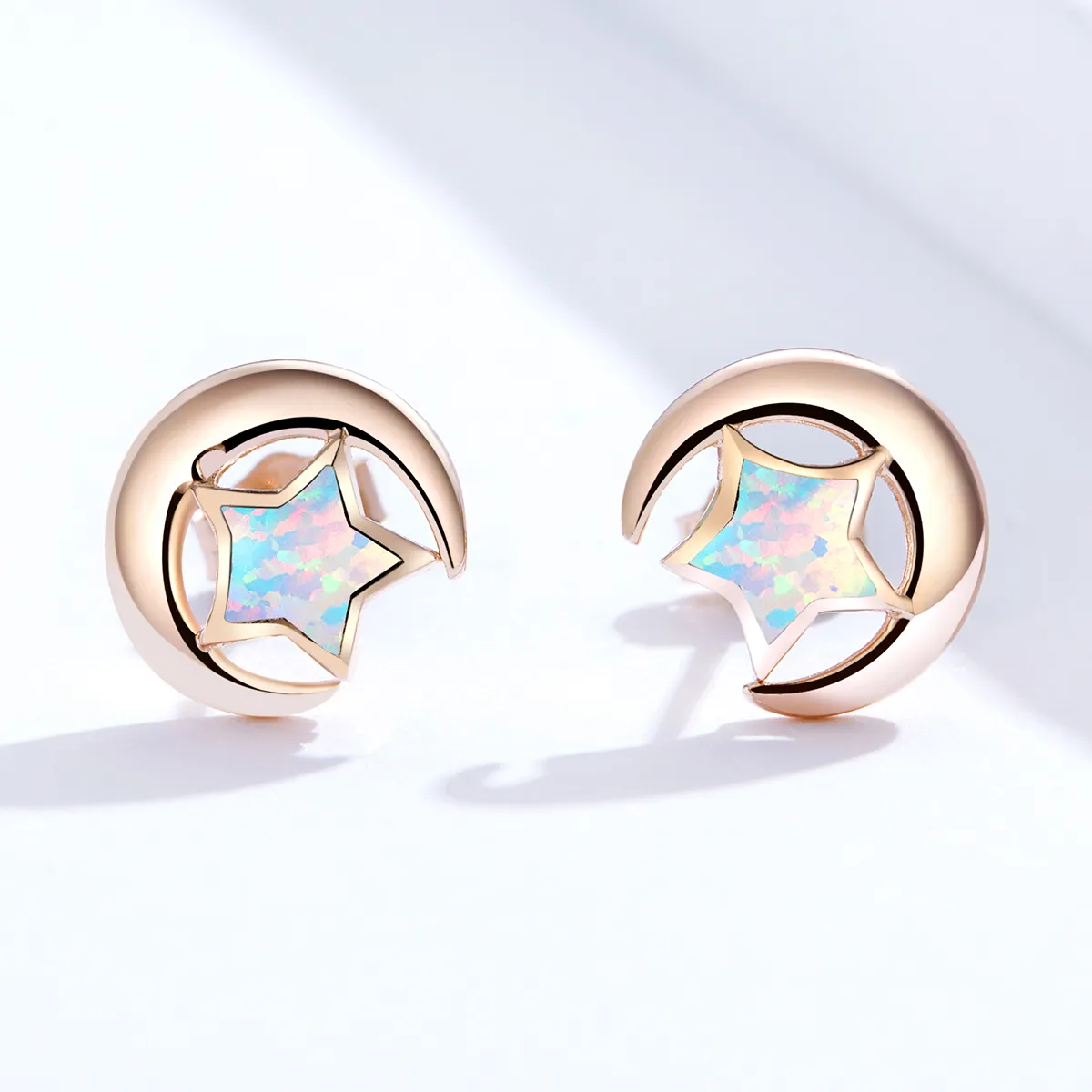 Pandora Style Opal Moon Stud Earrings - SCE816-C