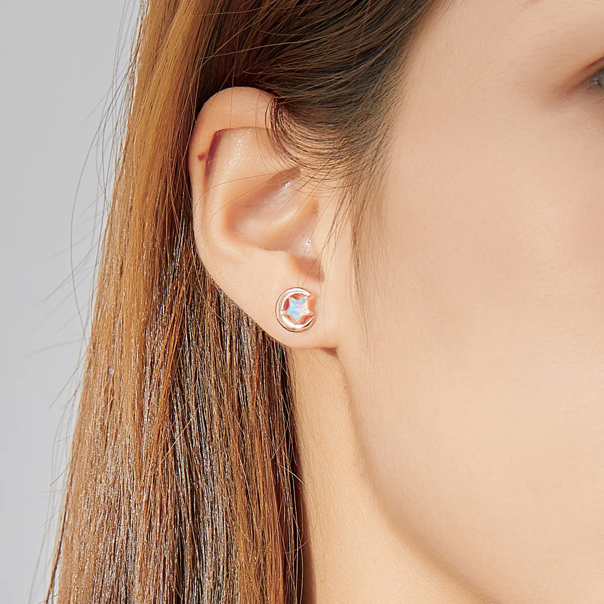 Pandora Style Opal Moon Stud Earrings - SCE816-C