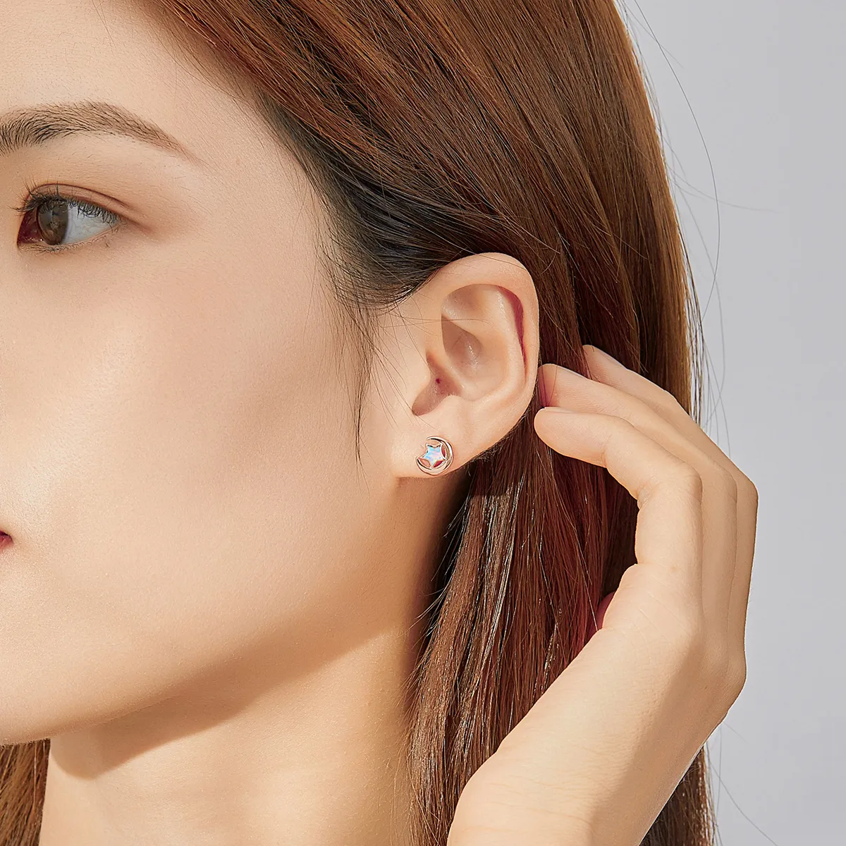 Pandora Style Opal Moon Stud Earrings - SCE816-C