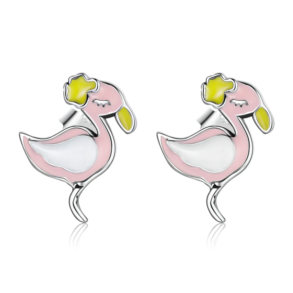 Pandora Style Pink Flamingo Stud Earrings - SCE1276