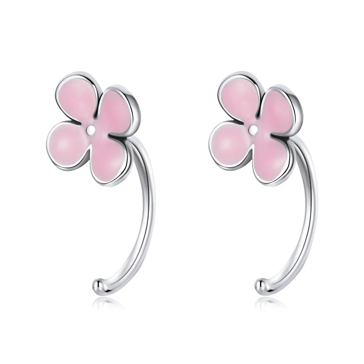 pandora style pink flowers stud earrings sce1286