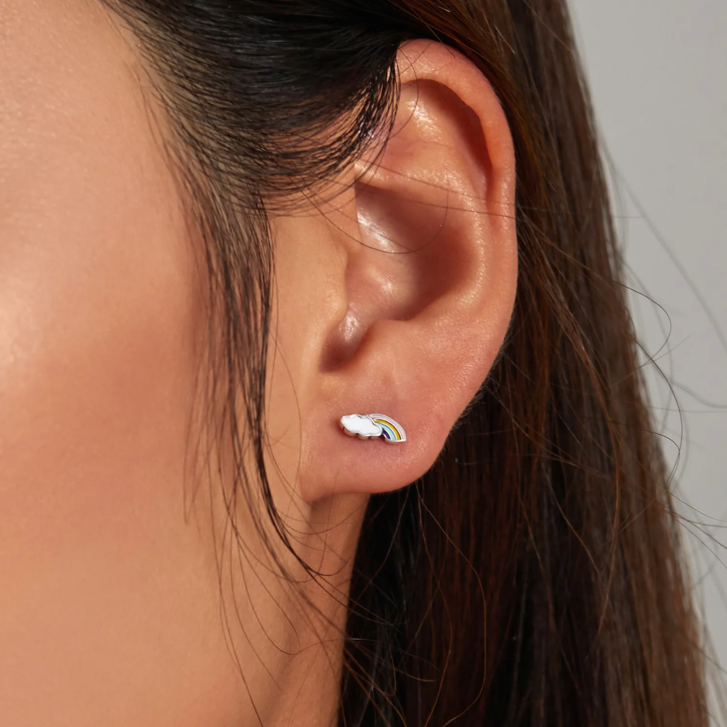 Pandora Style Rainbow Clouds Stud Earrings - SCE1274