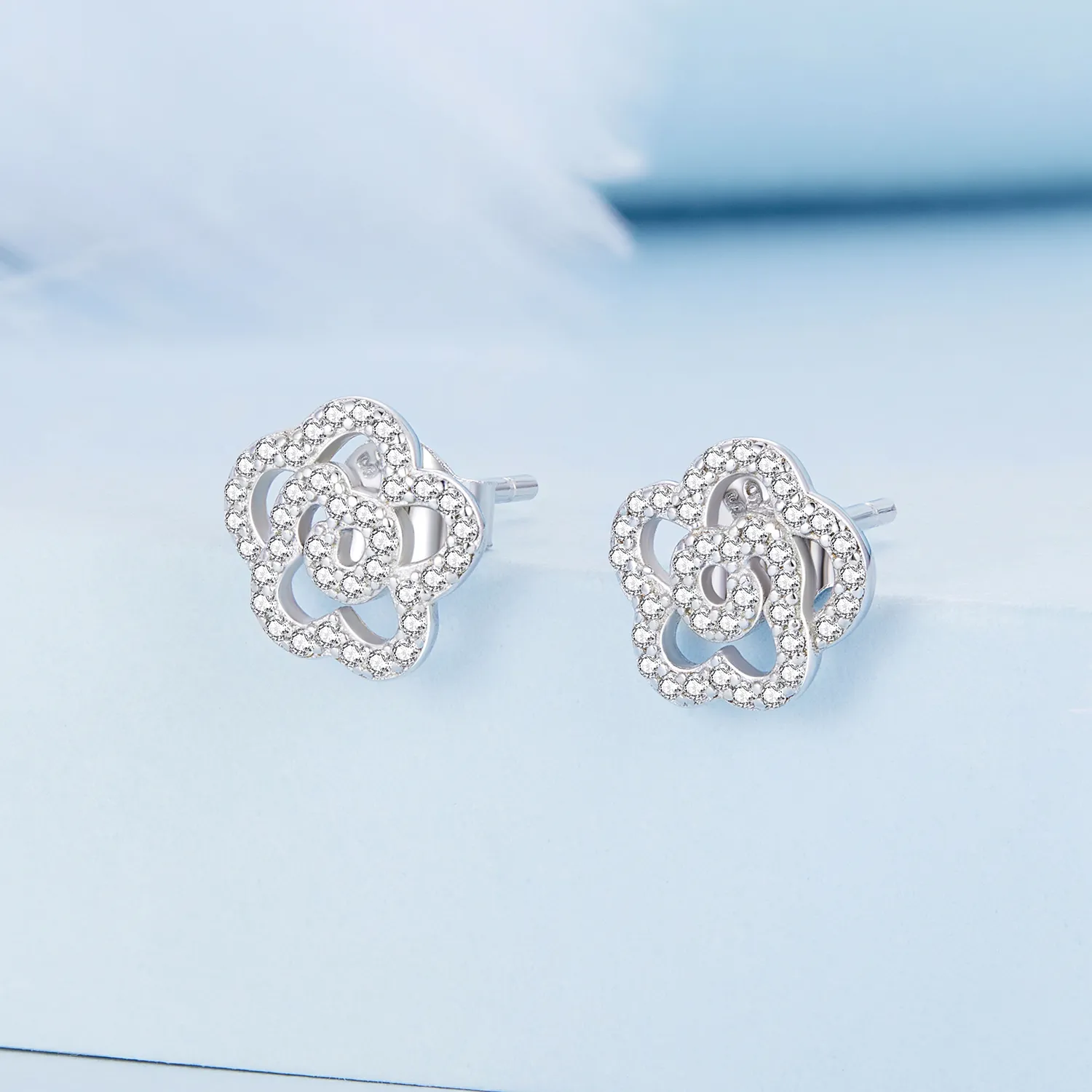 Pandora Style Roses Stud Earrings - BSE712