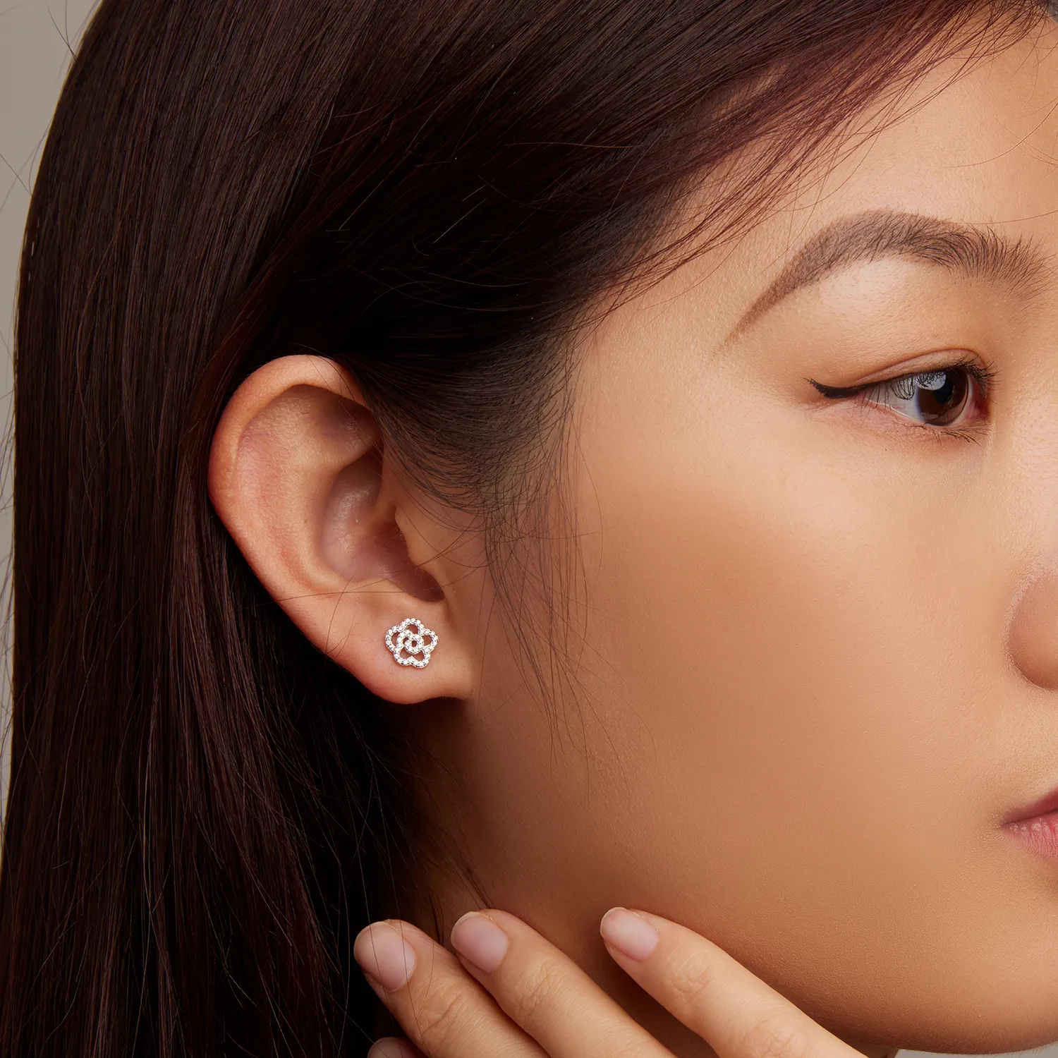 Pandora Style Roses Stud Earrings - BSE712