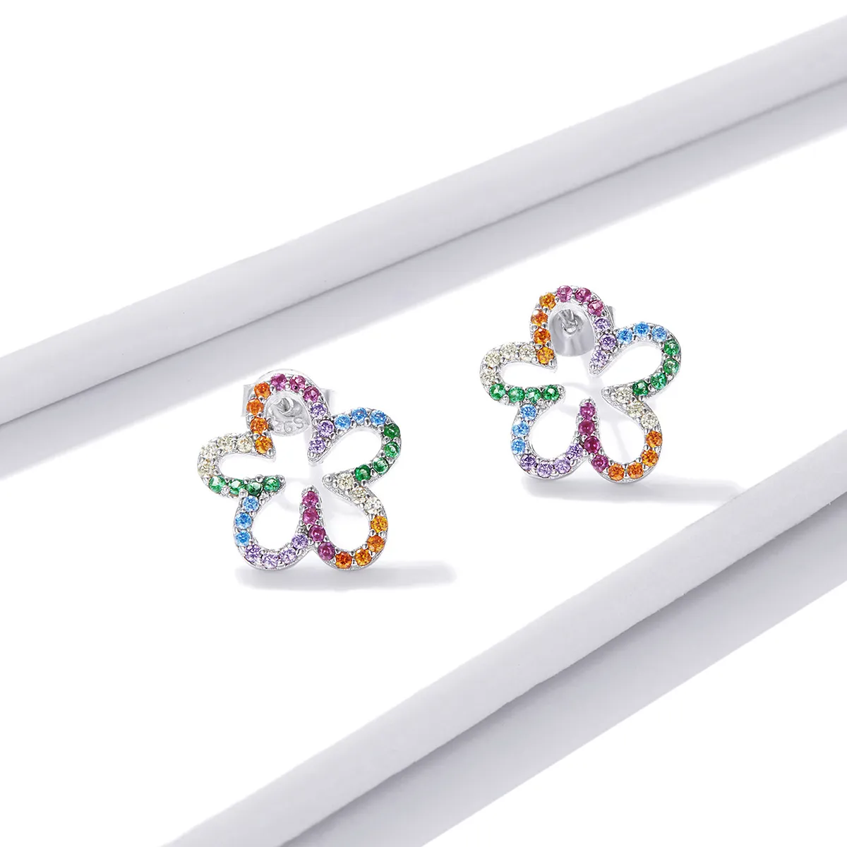 Pandora Style Seven-Colored Flowers Stud Earrings - BSE487