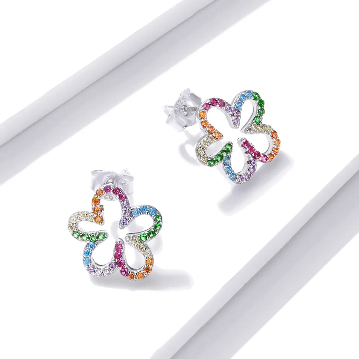 Pandora Style Seven-Colored Flowers Stud Earrings - BSE487