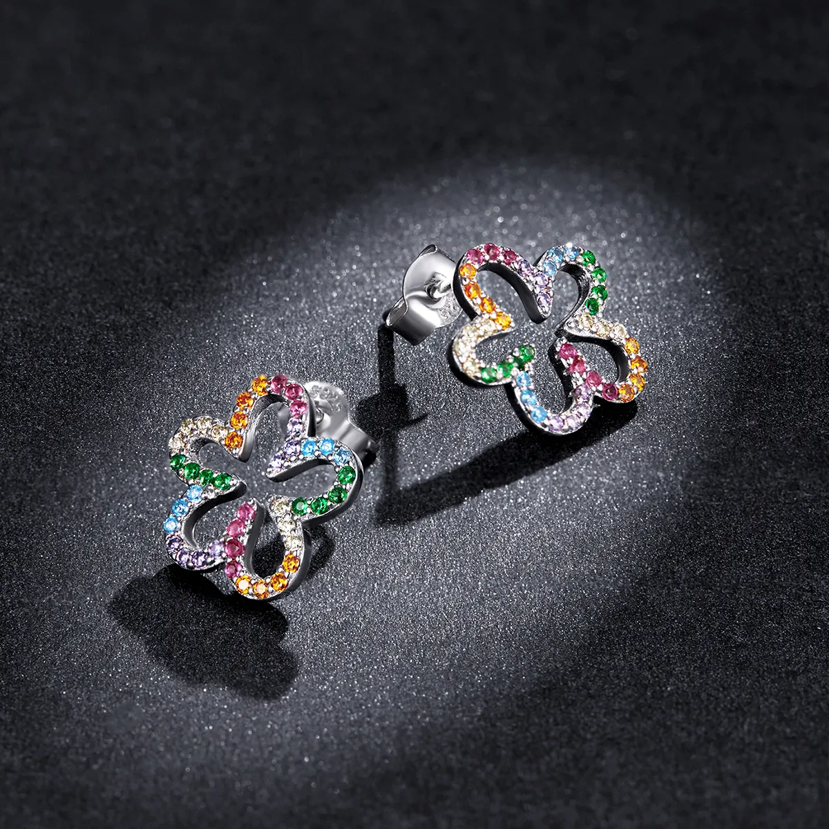 Pandora Style Seven-Colored Flowers Stud Earrings - BSE487