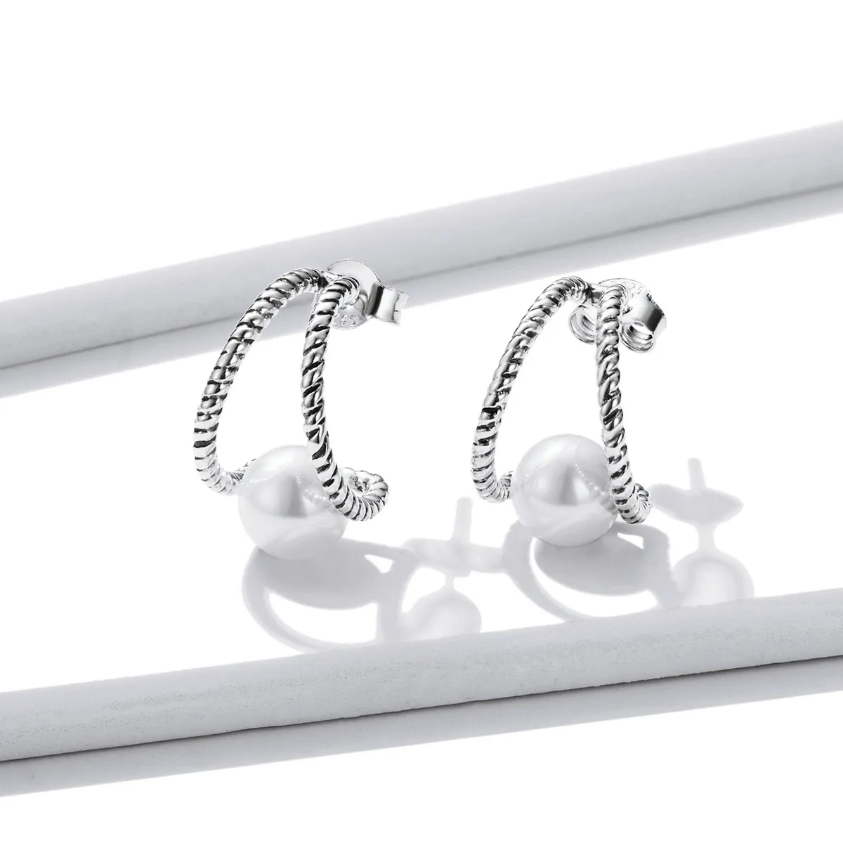 Pandora Style Simple Geometric Shell Beads Stud Earrings - BSE539