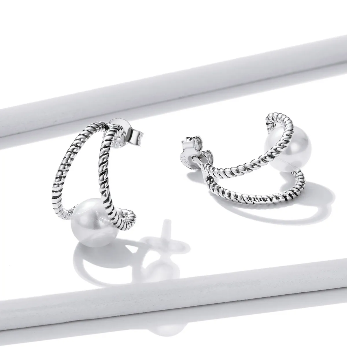 Pandora Style Simple Geometric Shell Beads Stud Earrings - BSE539