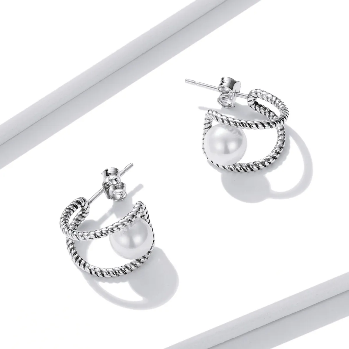 Pandora Style Simple Geometric Shell Beads Stud Earrings - BSE539