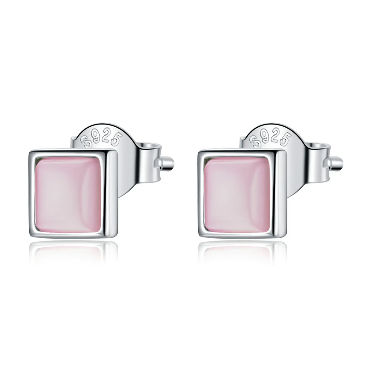 Pandora Style Simple Geometry - Pink Cat's Eye Stud Earrings - SCE1269-PK