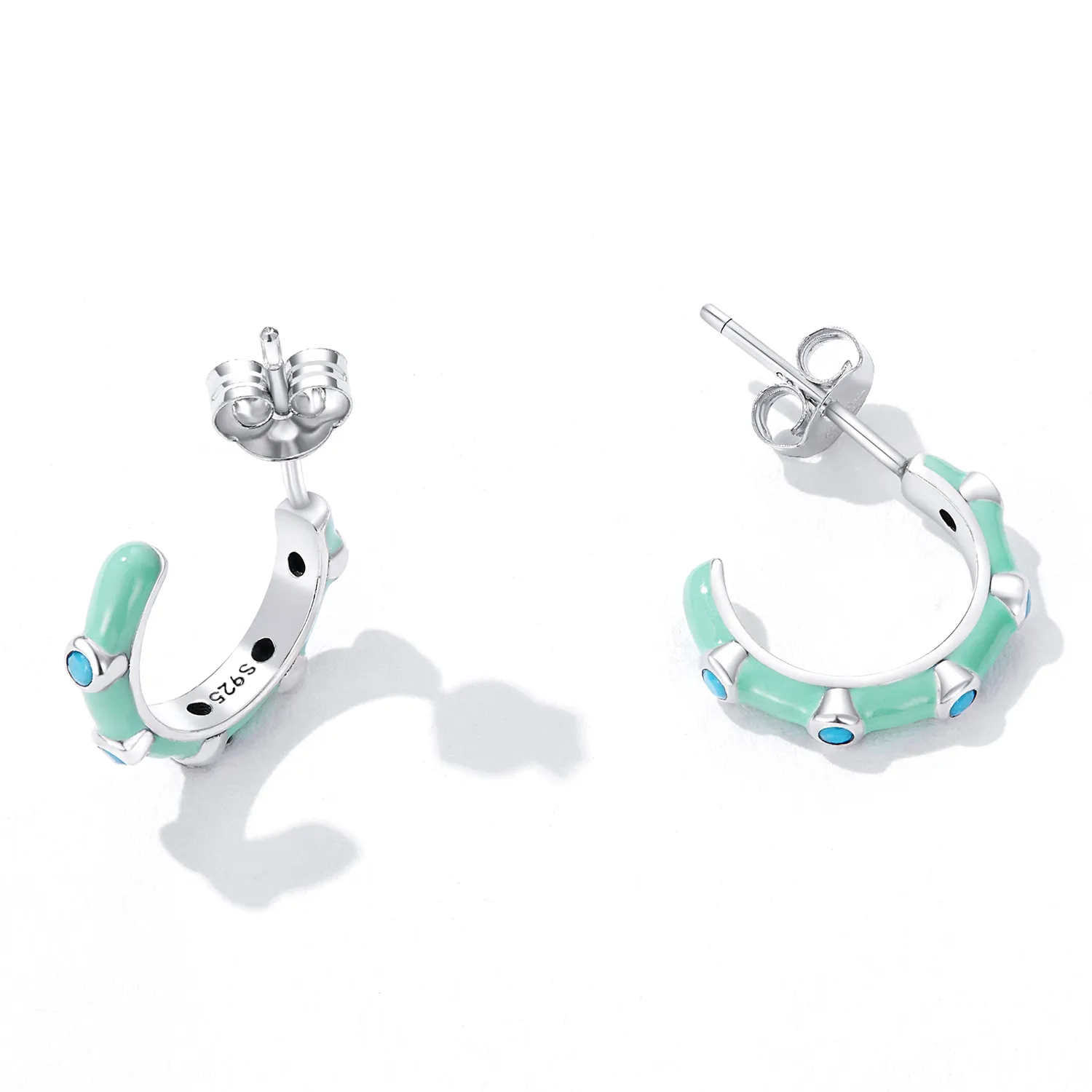 Pandora Style Turquoise Half Circle Stud Earrings - SCE1404