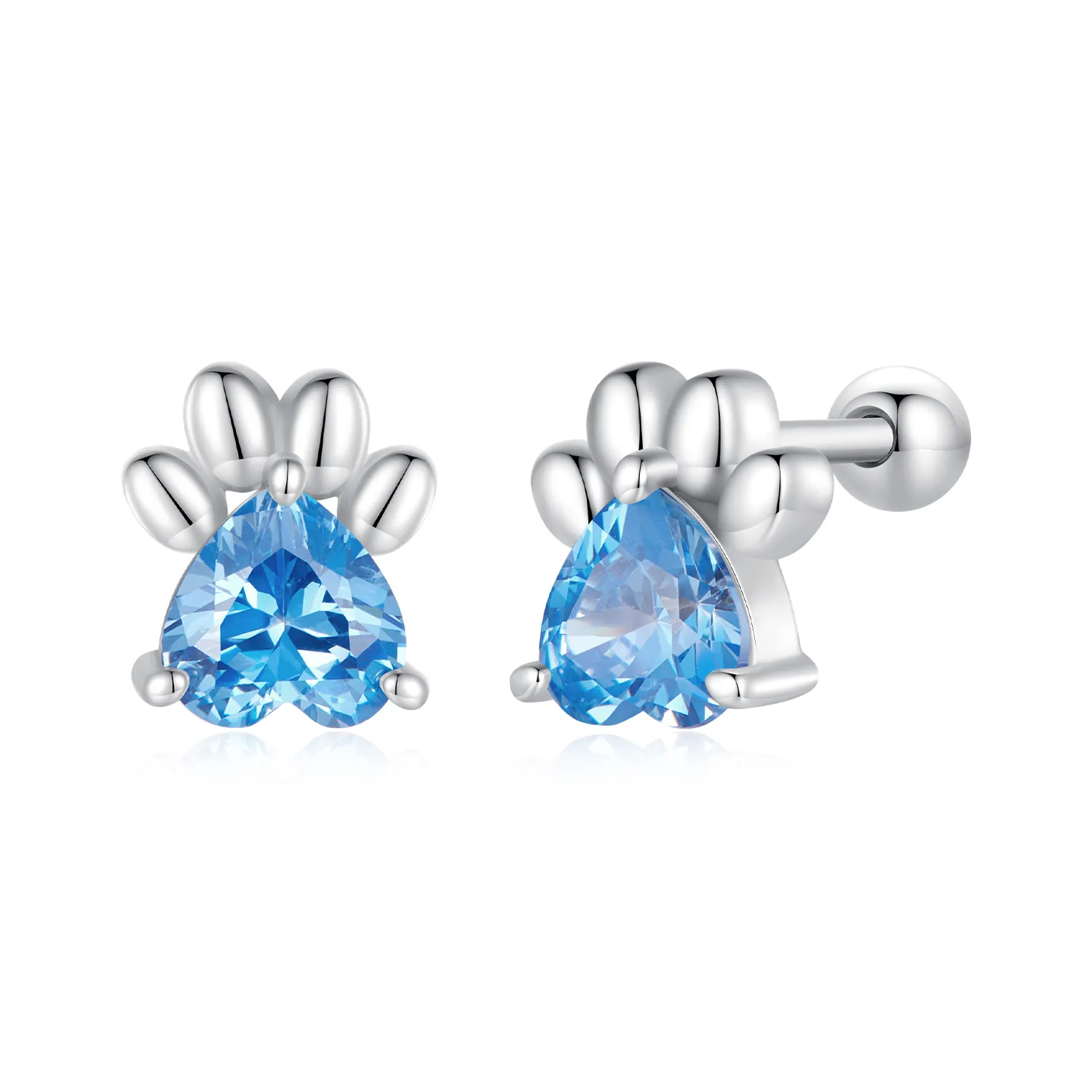 Pandora Style Blue Dog Paw Stud Earrings - SCE1574-LB