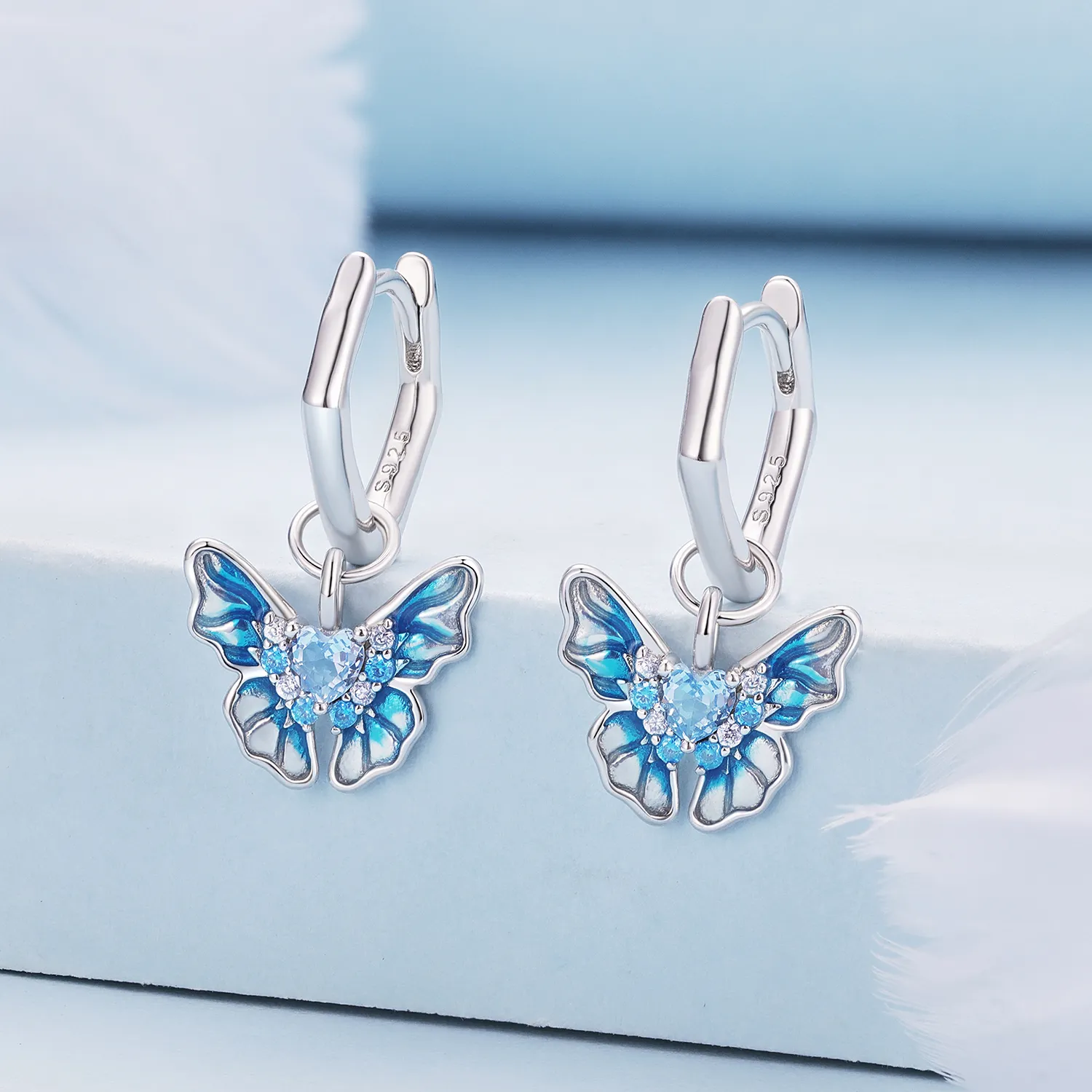Pandora Style Butterfly Hoops Earrings BSE845