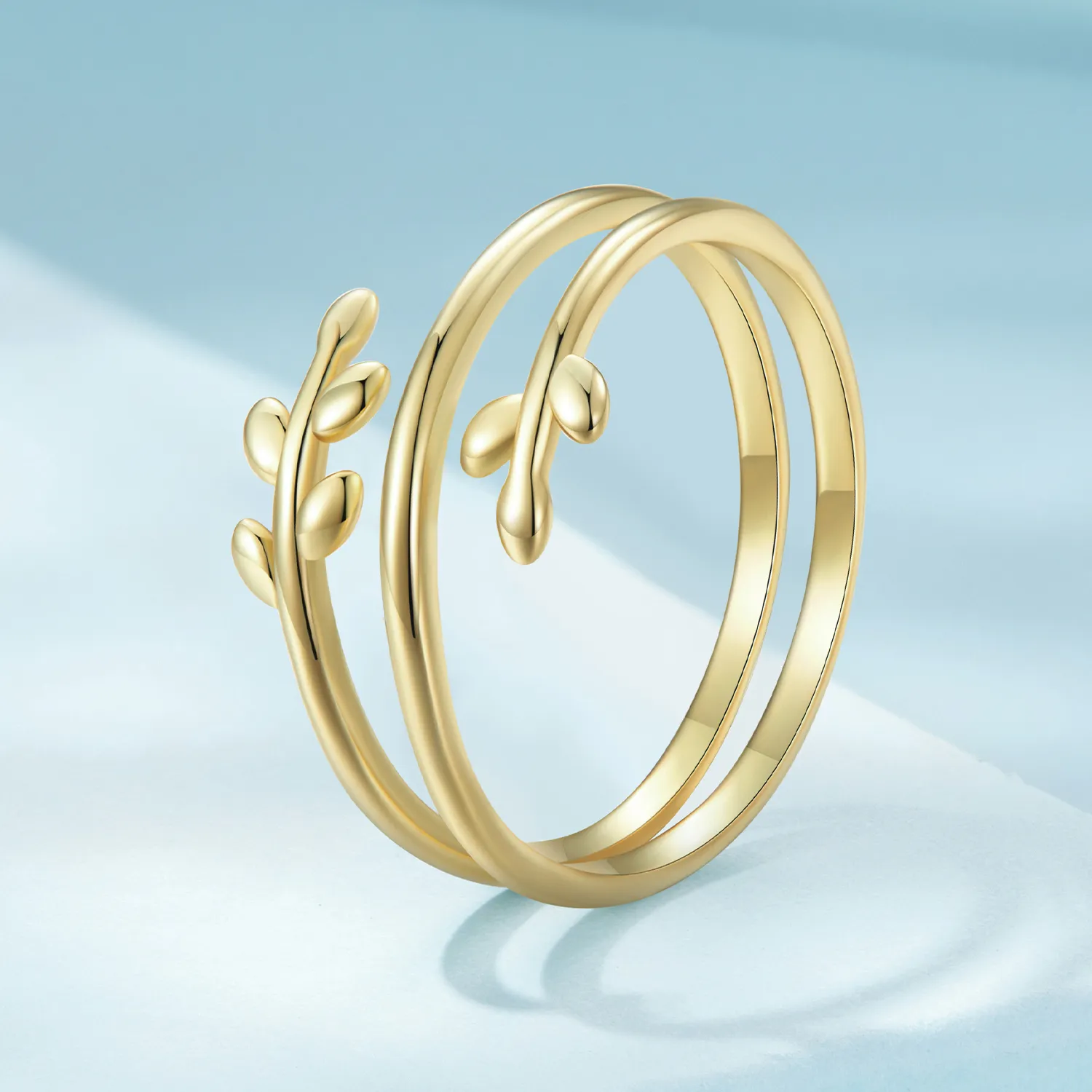 Pandora Style Gold Plated Circles Of Leaves Open Ring - SCR755-B