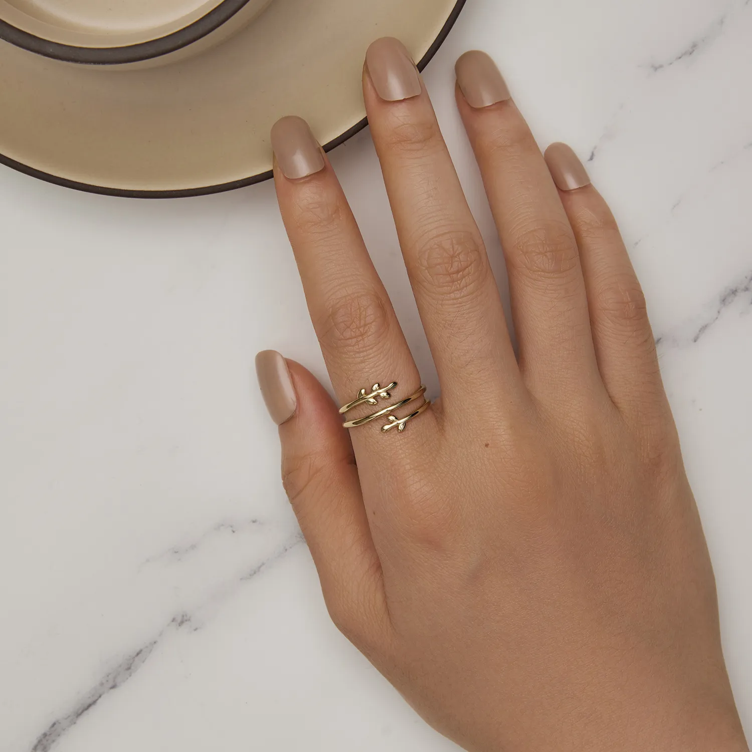 Pandora Style Gold Plated Circles Of Leaves Open Ring - SCR755-B