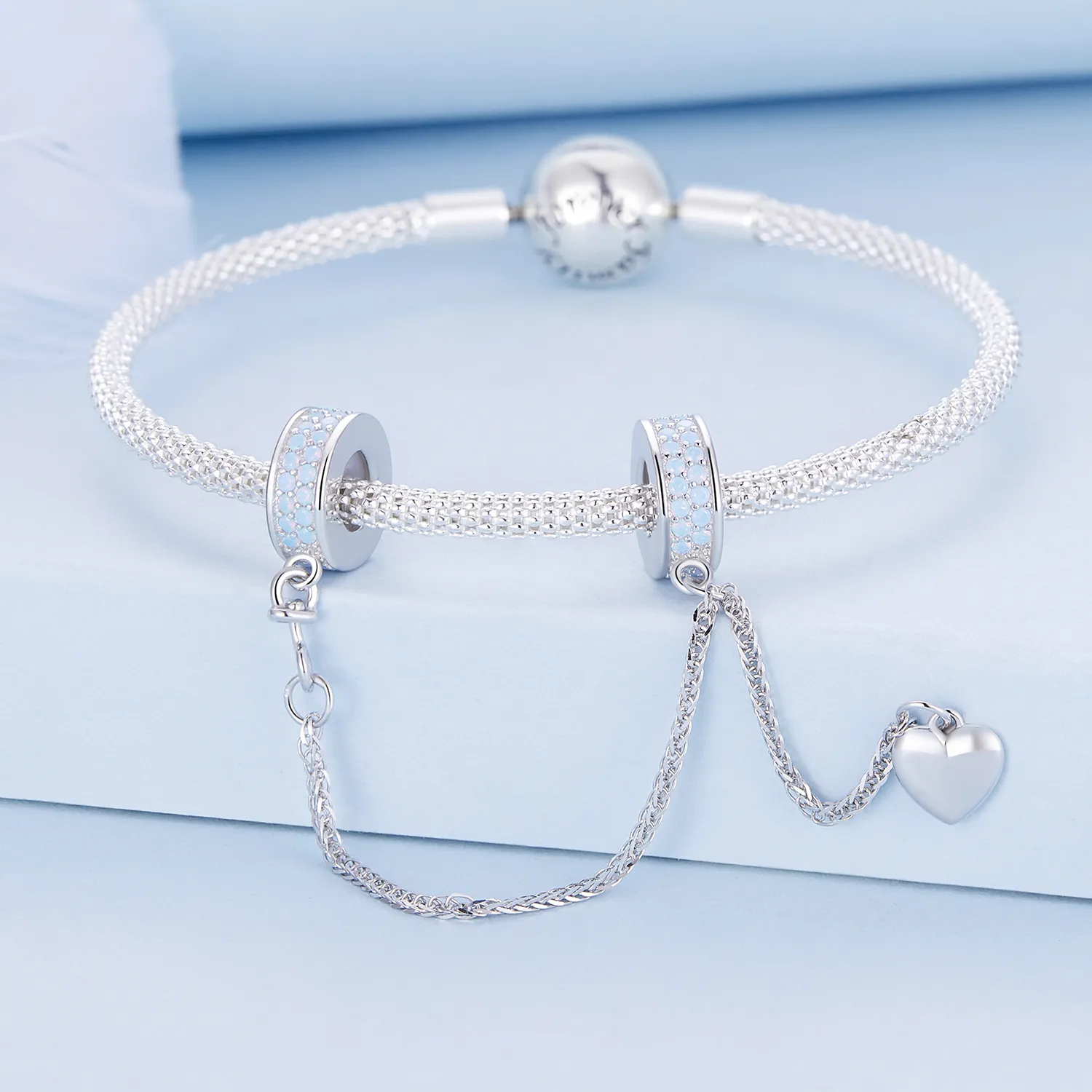 Pandora Style Silver Heart Safety Chain - BSC795
