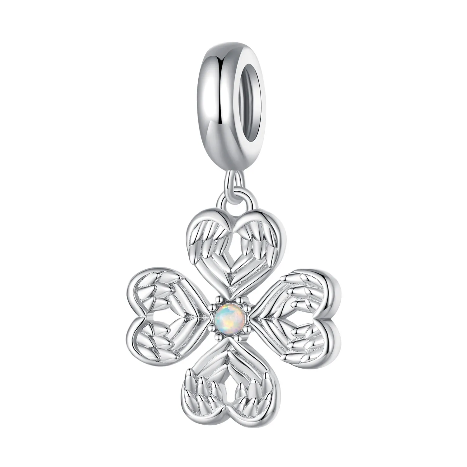 Pandora Style Angel wings Lucky Four Leaf Clover Dangle - SCC2484